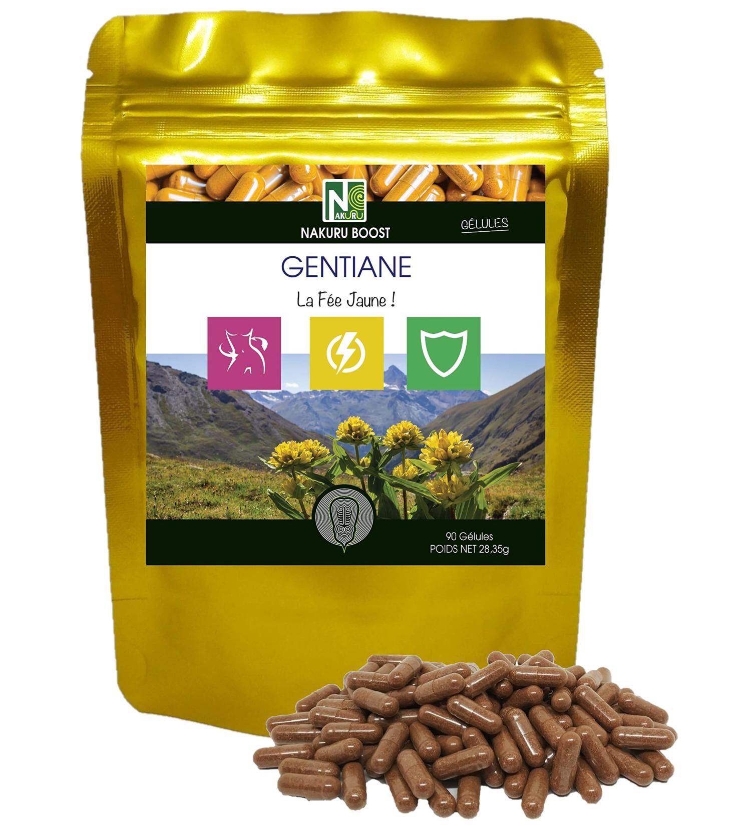 NAKURU | Gentian | Boost Range | Made in France | The Yellow Fairy! | (90 Capsules of 315mg / Net Weight: 28.3g) - Buy Online on GoSupps.com
