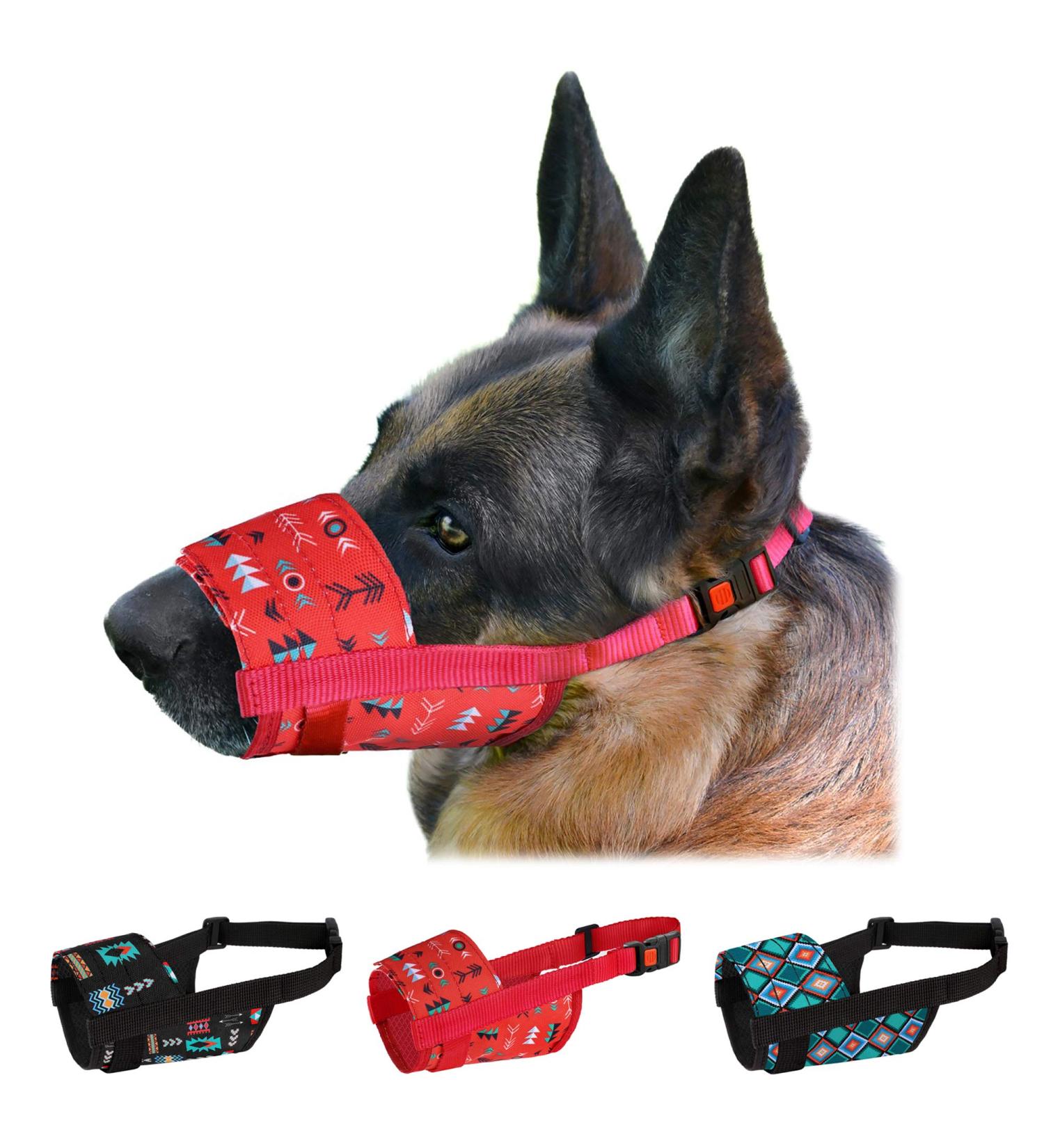 Collardirect Adjustable Dog Muzzle - Soft Breathable Nylon for Small Medium Large Dogs | Anti-Chewing Barking Biting | 3 Tribal Patterns - Pattern 1 M/L  - Buy Online on GoSupps.com