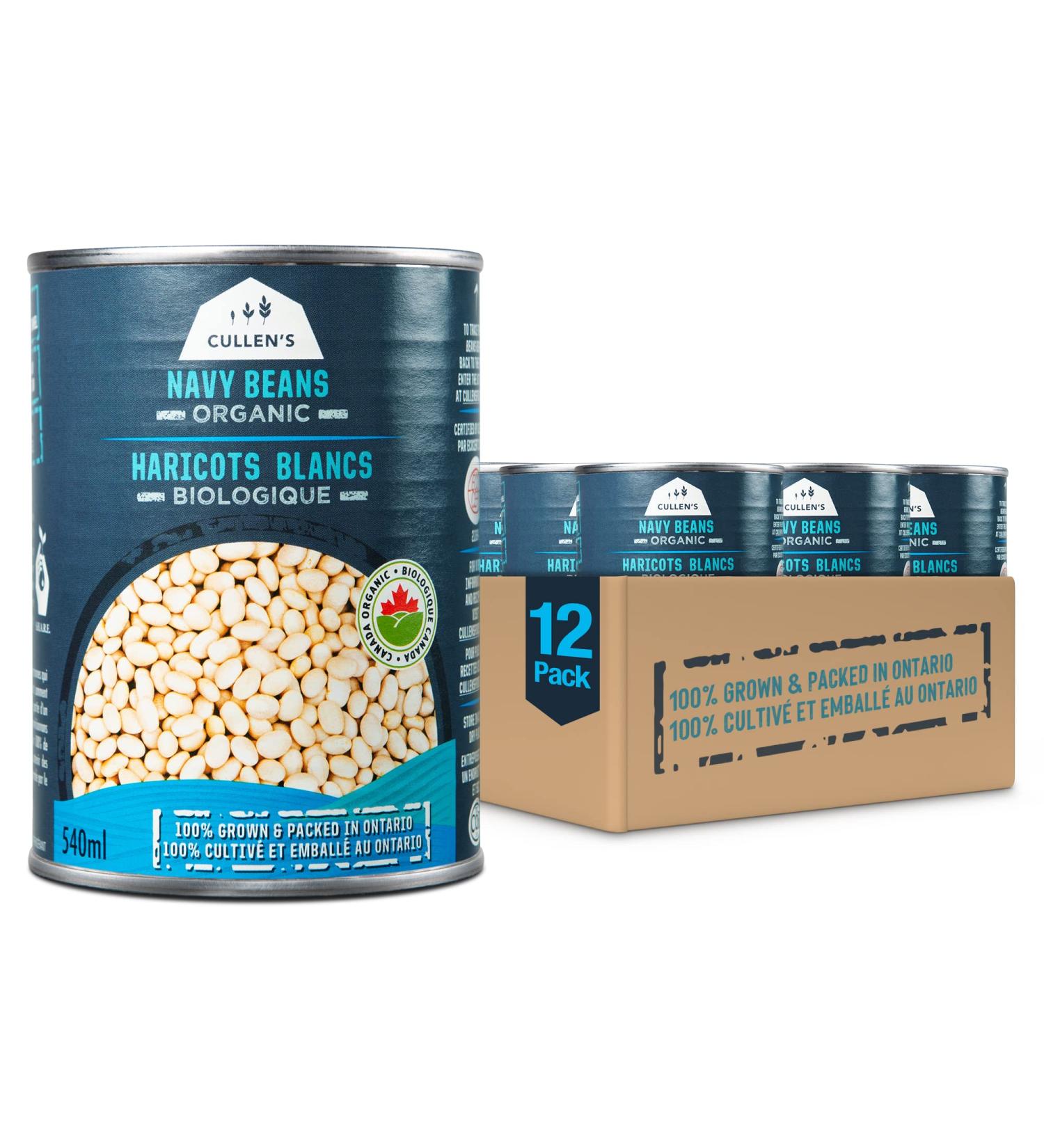 Cullen's Foods Canned Organic Navy Beans. 100% Canadian Grown & Processed. Preservative Free Non GMO No Salt. Source of Plant Based Protein & Fiber. Ideal Vegetarian & Vegan Food. Bulk Canned Food Case Pack. 540 ml Cans. (Pack of 12) - Buy Online on GoSupps.com