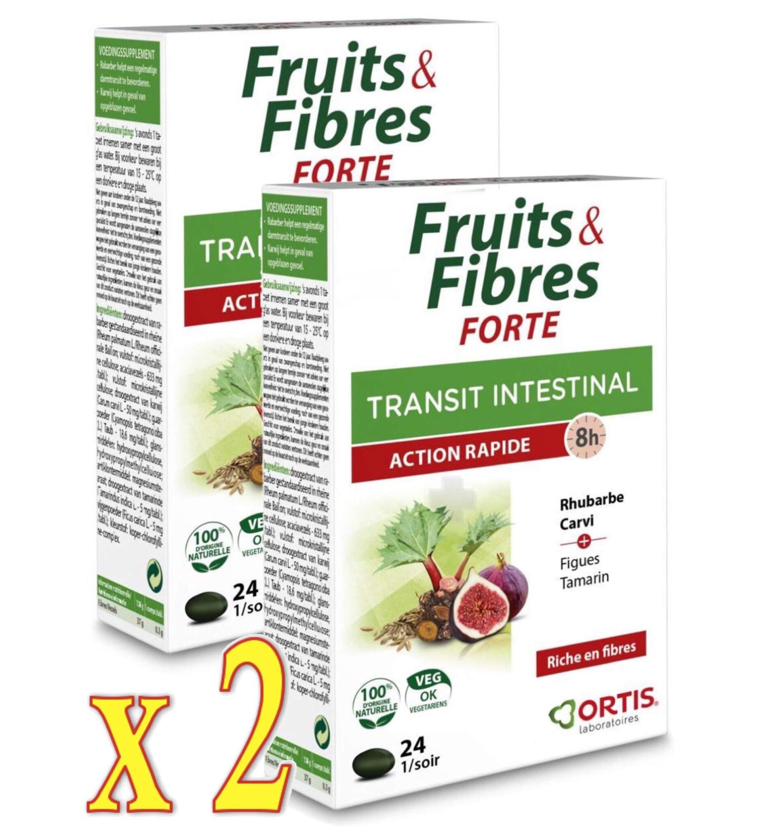 ORTIS Fruits & Fibers FORTE Intestinal Transit - Fast Action 8h - Food Supplement 24 Tablets - Pack of 2 Boxes (2) - Buy Online on GoSupps.com