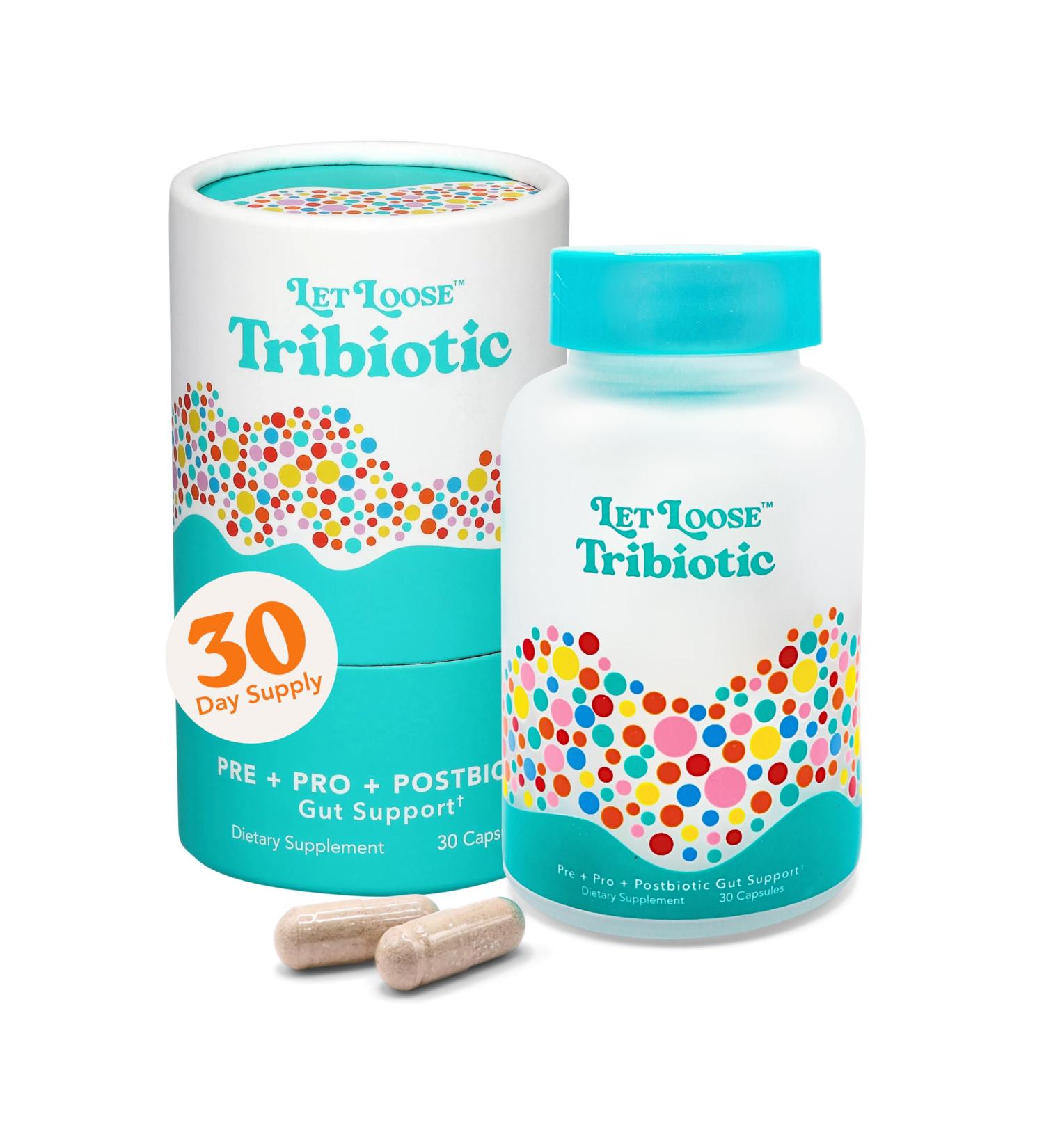Let Loose Daily Tribiotic Pills - Probiotics Prebiotics and Postbiotics to Feed Your Microbiome and Support Smooth Daily Digestion Gut Health Gut Lining Repair for Women and Men 30 Capsules - Buy Online on GoSupps.com