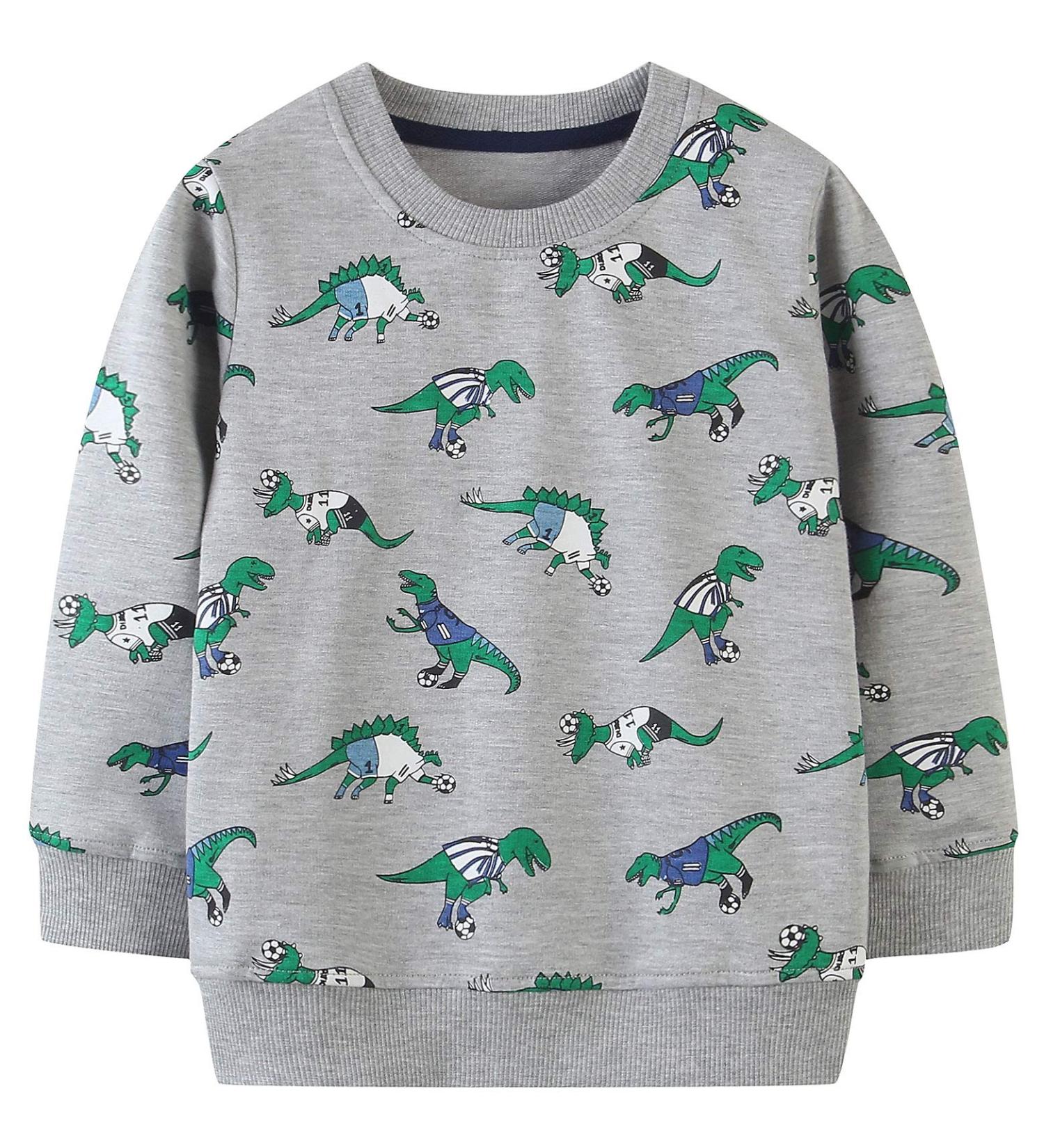 Dinosaur Sweatshirt for Boys | Cotton Long Sleeve Pullover Top for Kids | Toddler Girls Shirts | Baby Clothes 4-5 Years Grey - Buy Online on GoSupps.com