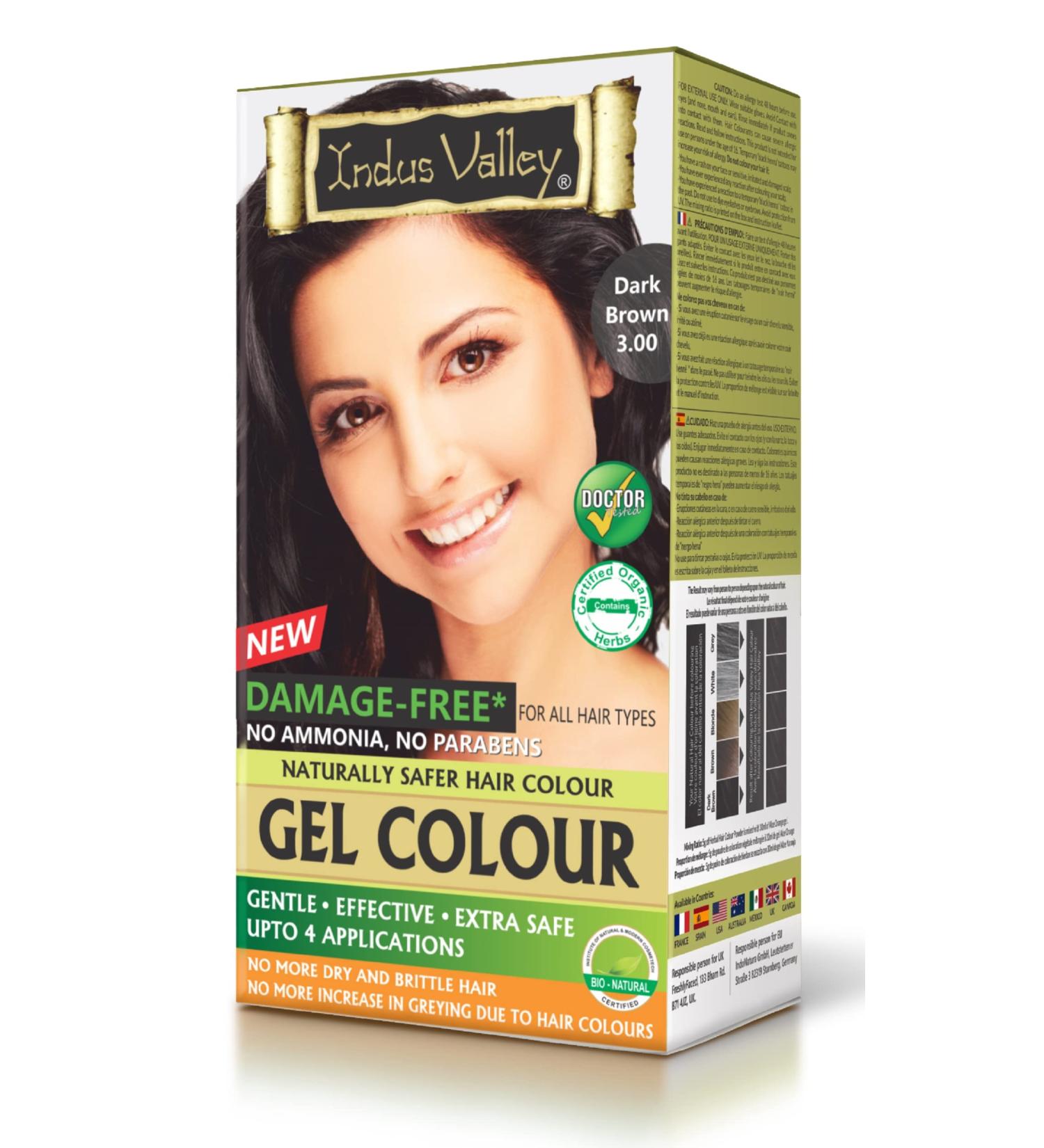 Indus Valley Natural Organic Hair Colour without Damage Gel Hair Colour Ammonia Free Up to 100% Grey Coverage Recommended by Doctors Organic Natural Certified Dark Brown 3.00 (20 g + 200 ml) - Buy Online on GoSupps.com