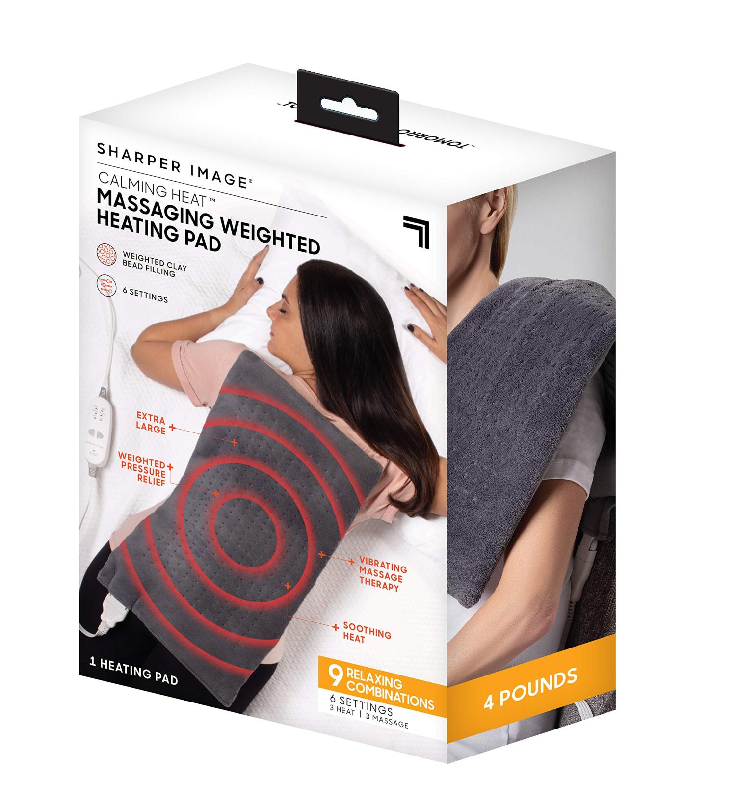 Calming Heat Weighted Heating Pad by Sharper Image - Electric Massaging Pad with 6 Settings for Relaxation - 12 x 24 inches, 4 lbs - Buy Online on GoSupps.com