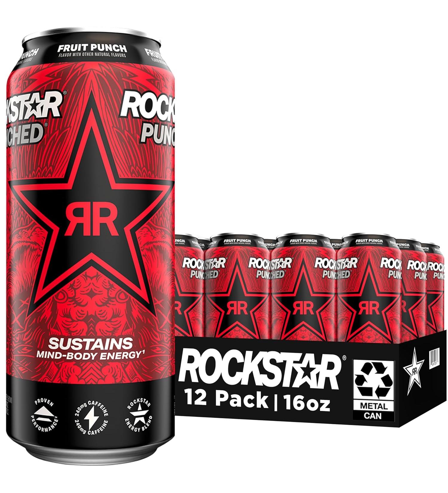 Rockstar Energy Drink Punched Fruit Punch 16oz Cans - 12 Pack - Buy Online on GoSupps.com