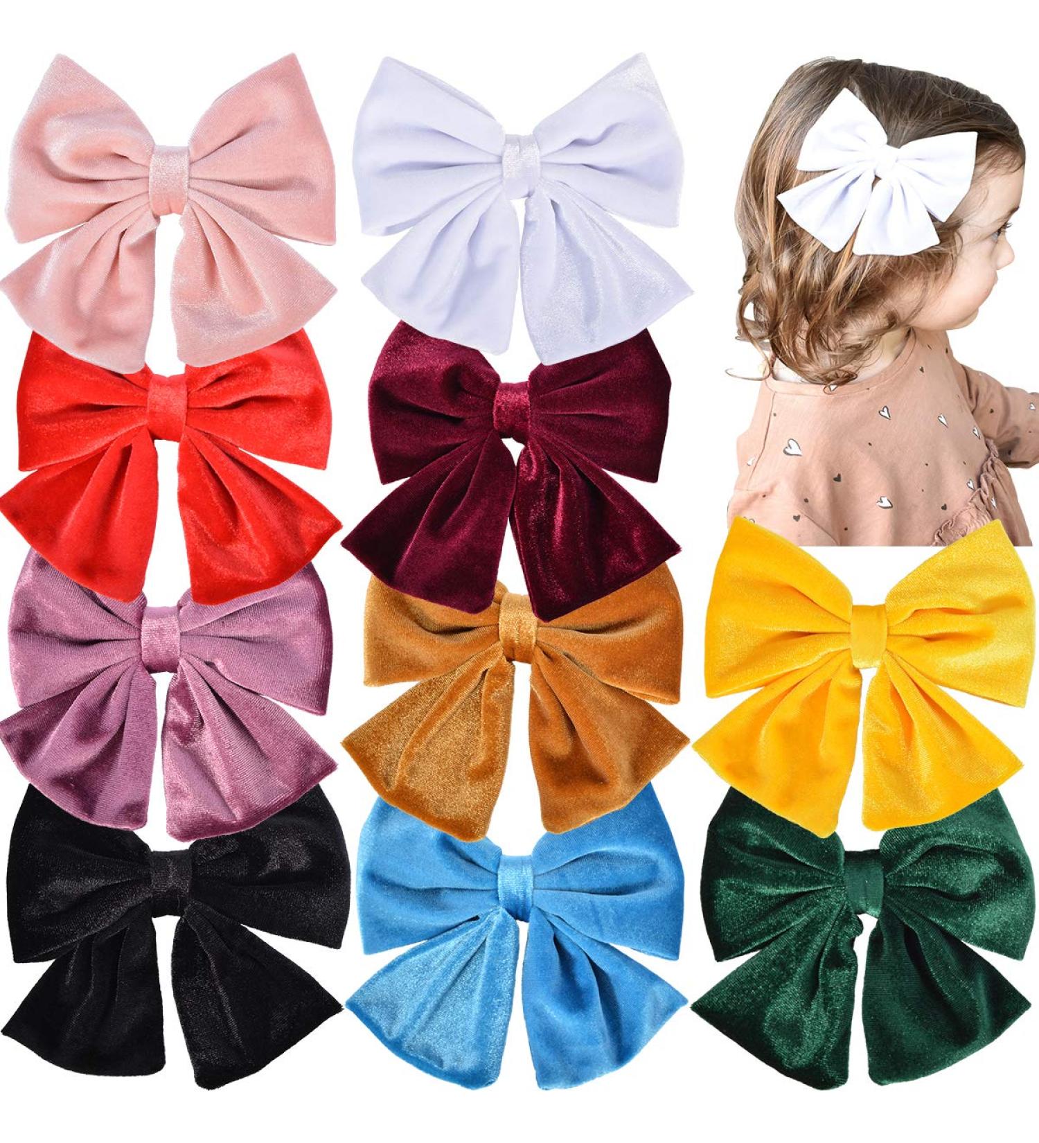 Velvet Hair Bows Set 10PCS Big Boutique Alligator Clips for Baby