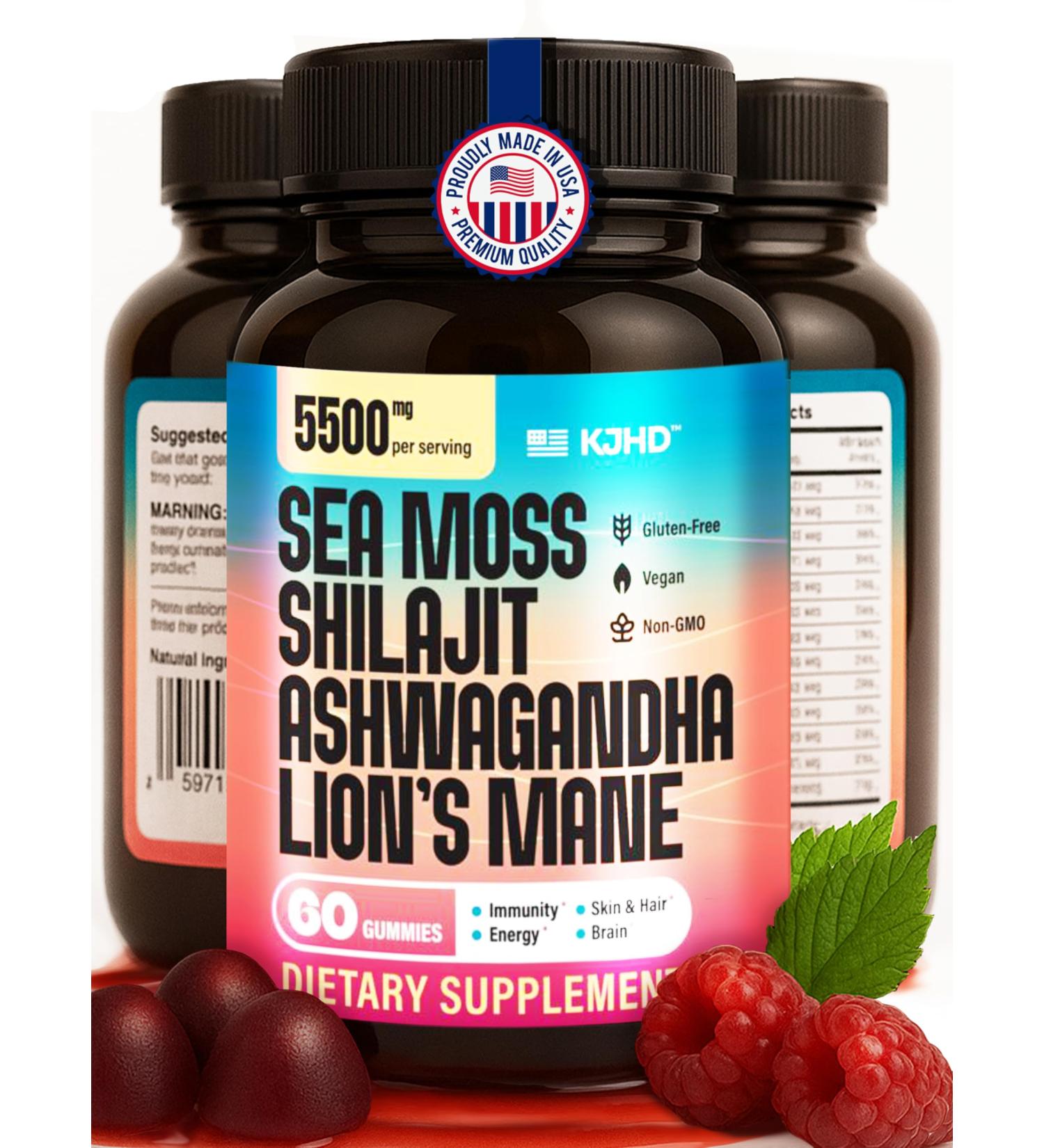 KJHD Shilajit Ashwagandha Gummies with Sea Moss Beet Root Lion s Mane Mushroom & Black Seed Oil Organic Herbal Superfood Supplement 60 Vegan Gummies 1 Month Supply (60 Count) - Buy Online on GoSupps.com