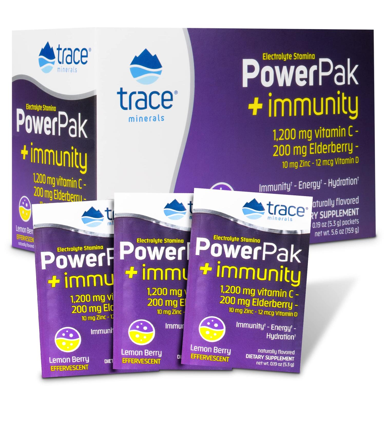 Trace Minerals PowerPak + Immunity Lemon Berry 30 Packets - Boost Energy & Immunity - Buy Online on GoSupps.com