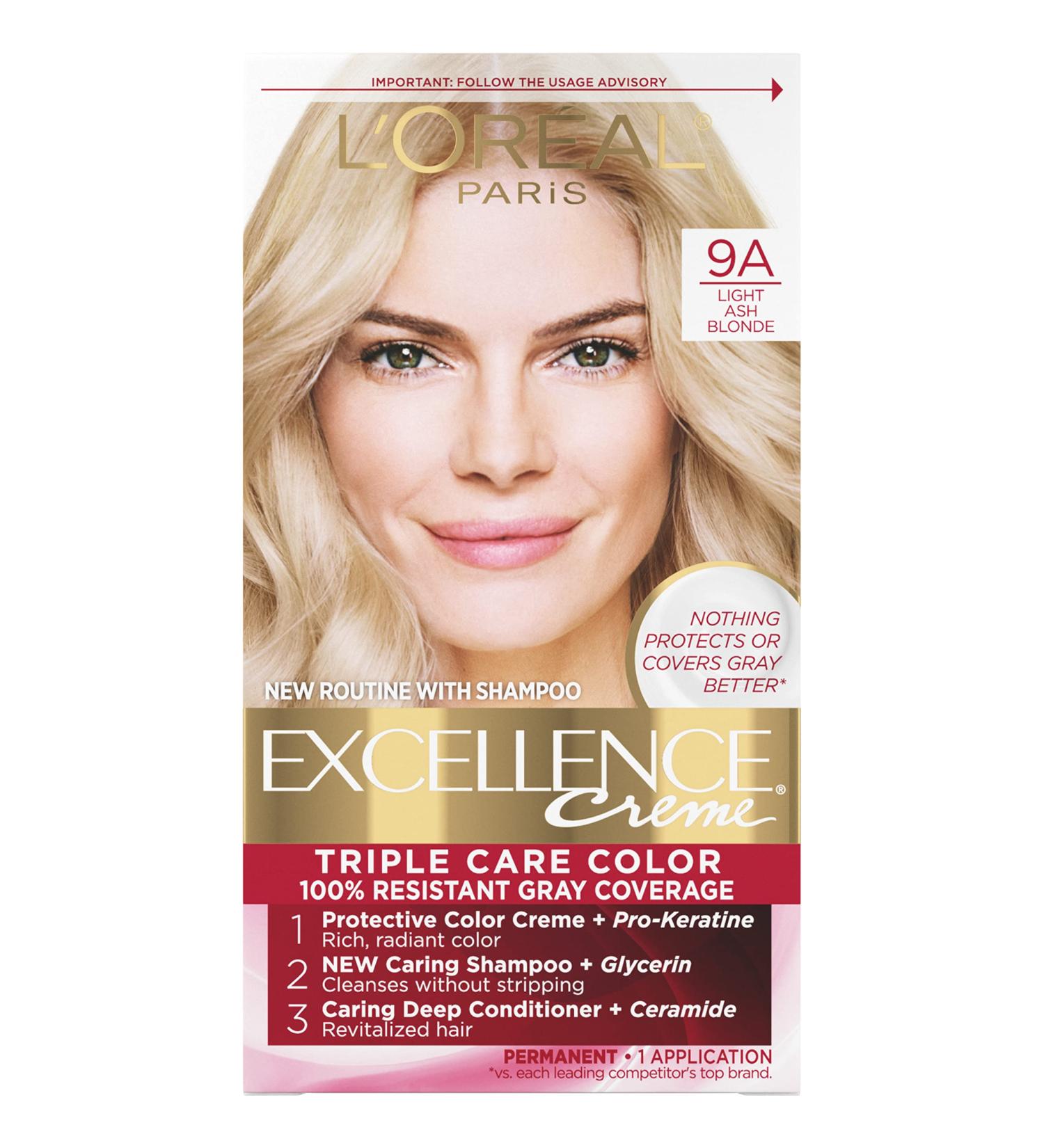 L'Oreal Paris Excellence Creme 9A Light Ash Blonde Hair Color - Gray Coverage for 8 Weeks - All Hair Types - 1 Count - Buy Online on GoSupps.com