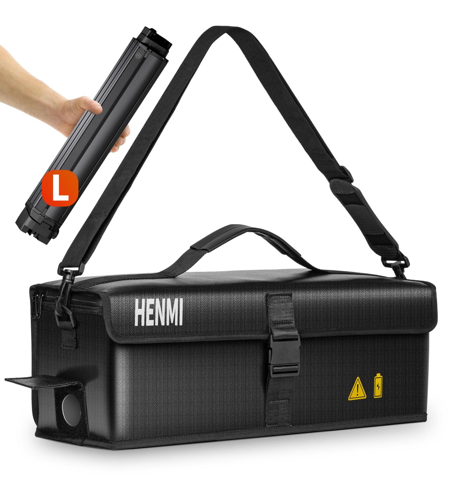 HENMI Ebike Battery Bag - 1000 C Fireproof Storage & Transport | Safe Charging 49x15x15 cm - Buy Online on GoSupps.com