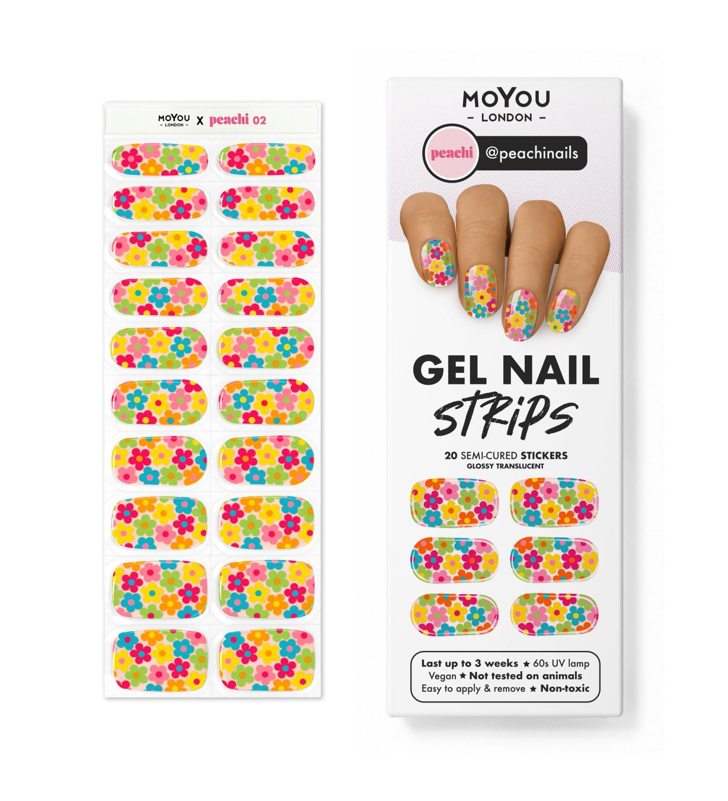 MOYOU LONDON Gel Nail Strips - Peach I 02 | 20 Pc. Semi Cured Gel Wraps | Buy 3, Get 1 Free UV Lamp! - Buy Online on GoSupps.com