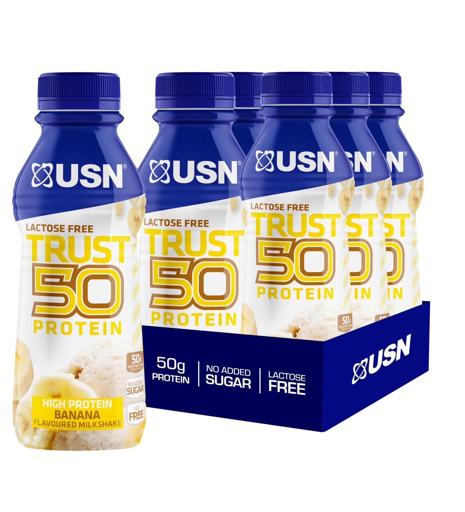USN Trust 50 Pre-mixed & Ready to Drink Protein Shake Bottles: 6 x 500 ml Banana High Protein Recovery Drinks Banana 500 ml (Pack of 6)