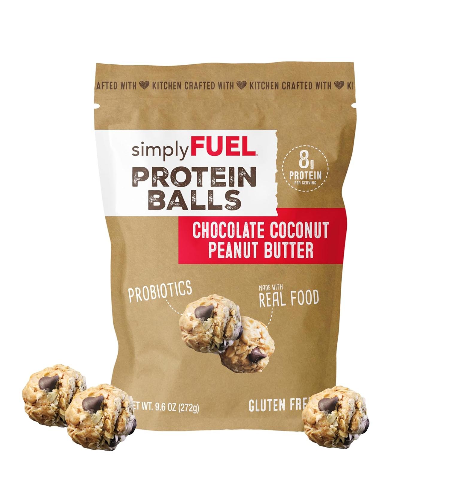 simplyFUEL Whole Food Protein Balls with Probiotics - 12 Balls - Chocolate Coconut Peanut Butter - 9.6 Oz. - Buy Online on GoSupps.com