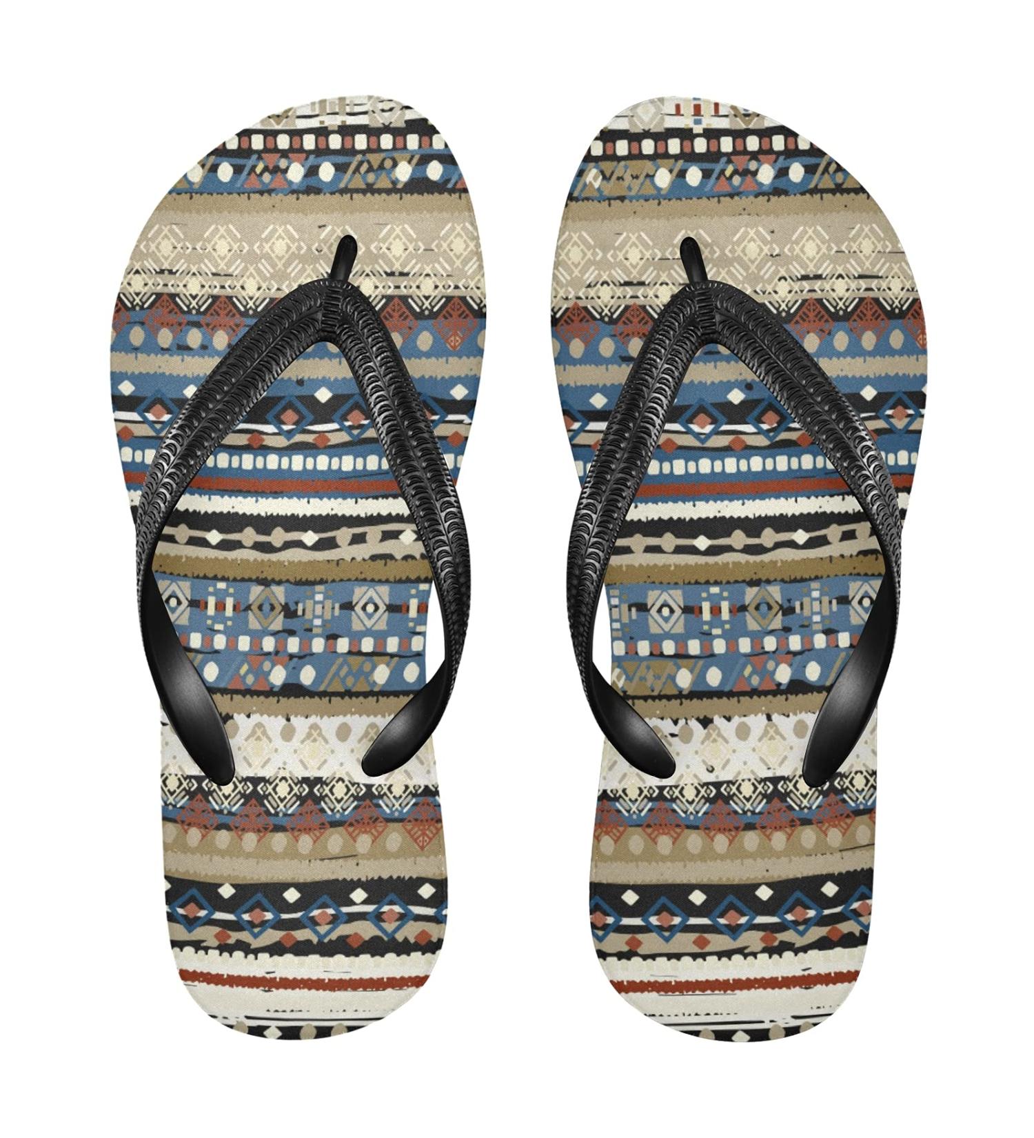 Mnsruu Ethno-Style Flip-Flops | Boho Floral Design for Home Spa & Travel | XS Multicolored - Unisex Comfort - Buy Online on GoSupps.com