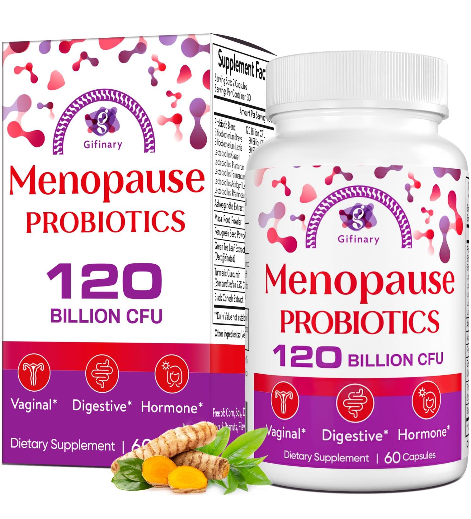 Menopause Supplements for Women | 120 Billion CFU Probiotics for Hot Flashes Night Sweats & Mood Swings | Natural Herbal Formula - 60 Capsules - Buy Online on GoSupps.com