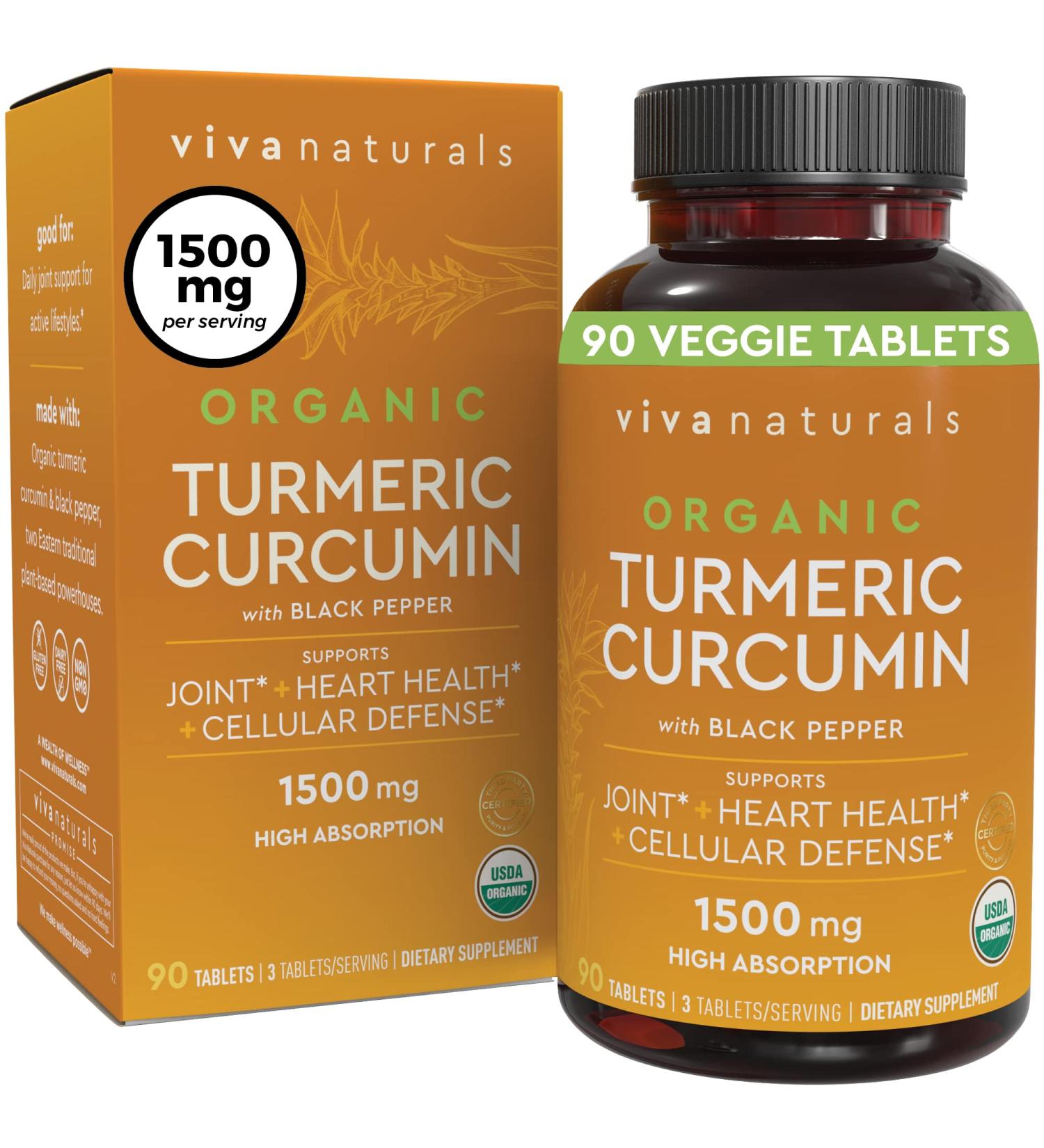 Organic Turmeric Curcumin Supplement 1500mg (90 Tablets) with Black Pepper | High Potency 95% Curcuminoids for Joint Support - Buy Online on GoSupps.com