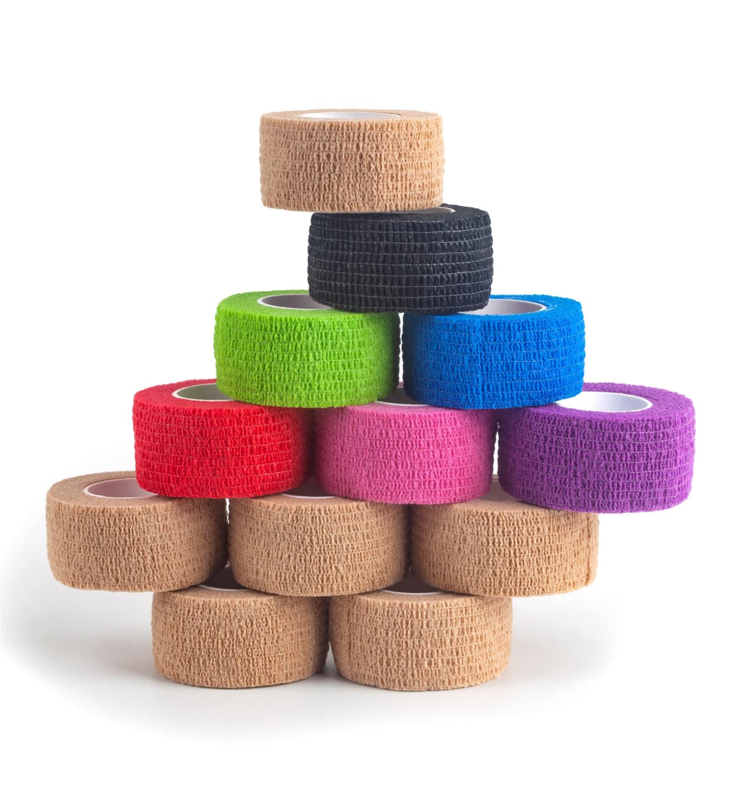 YAXEON Self Adhesive Bandage Wrap - 12 Rolls 1 x 5 Yards Vet Tape - Elastic Cohesive Bandage for Sports Injury - Mix Color - Shop Now! - Buy Online on GoSupps.com