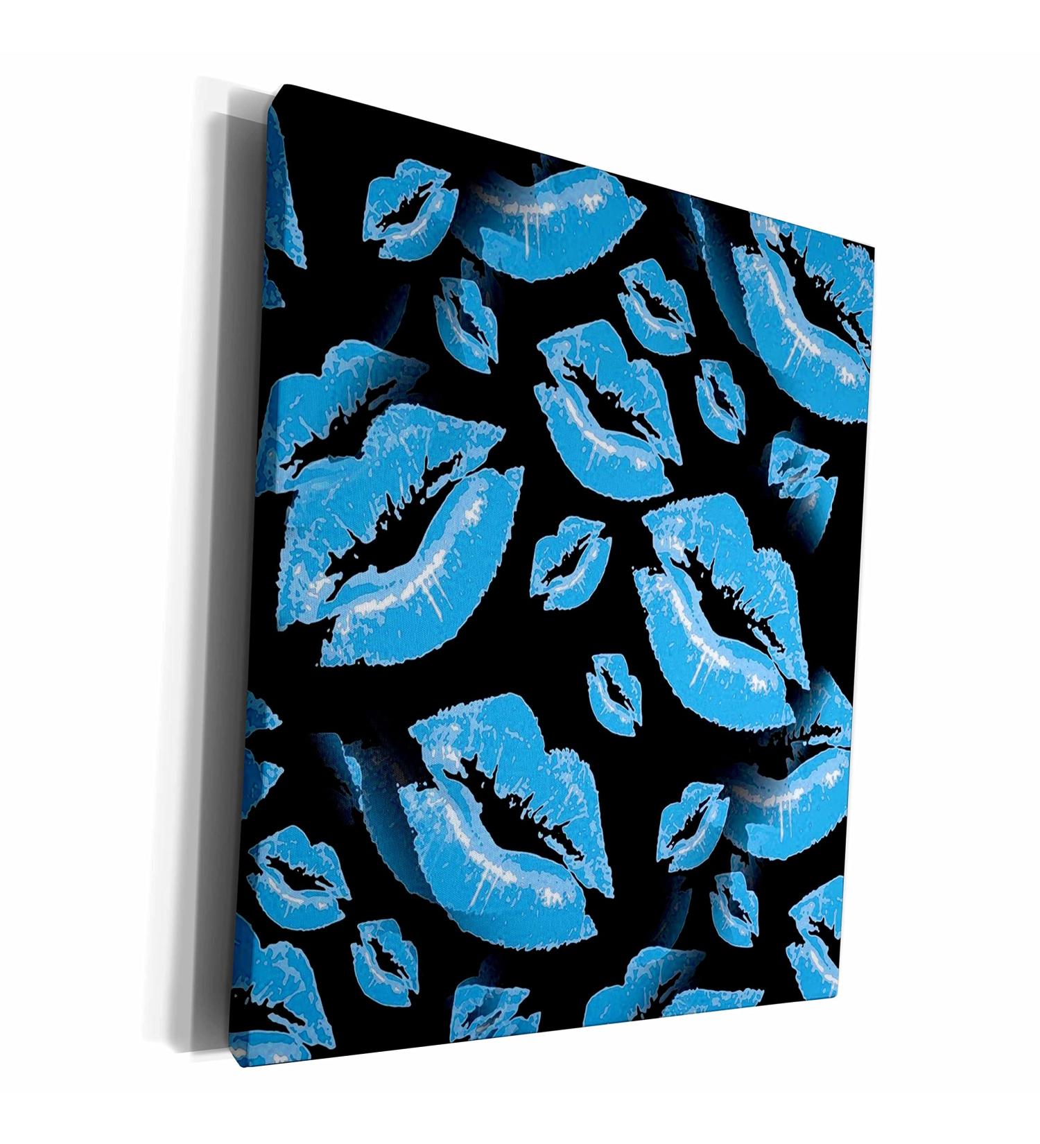 3dRose Museum Grade Canvas Wrap - Boyish Blue Lips Pattern | Lipstick Kisses Art - International Shipping Available - Buy Online on GoSupps.com