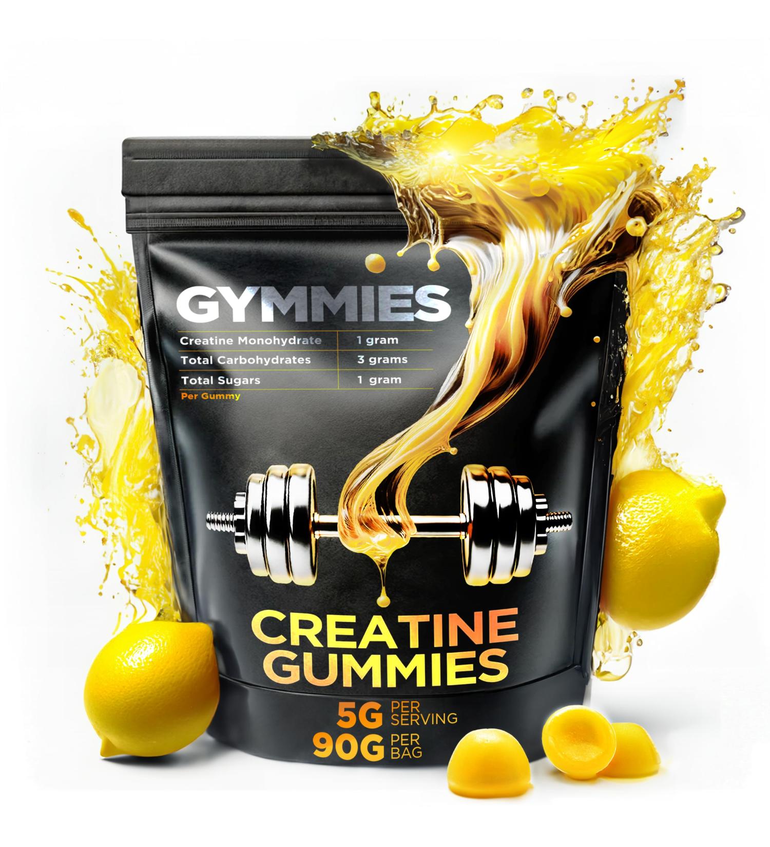 Creatine Monohydrate Gummies - 5g Vegan Formula for Muscle Growth & Endurance - Gluten-Free Non-GMO Made in USA - 90ct Lemon Flavor - Buy Online on GoSupps.com
