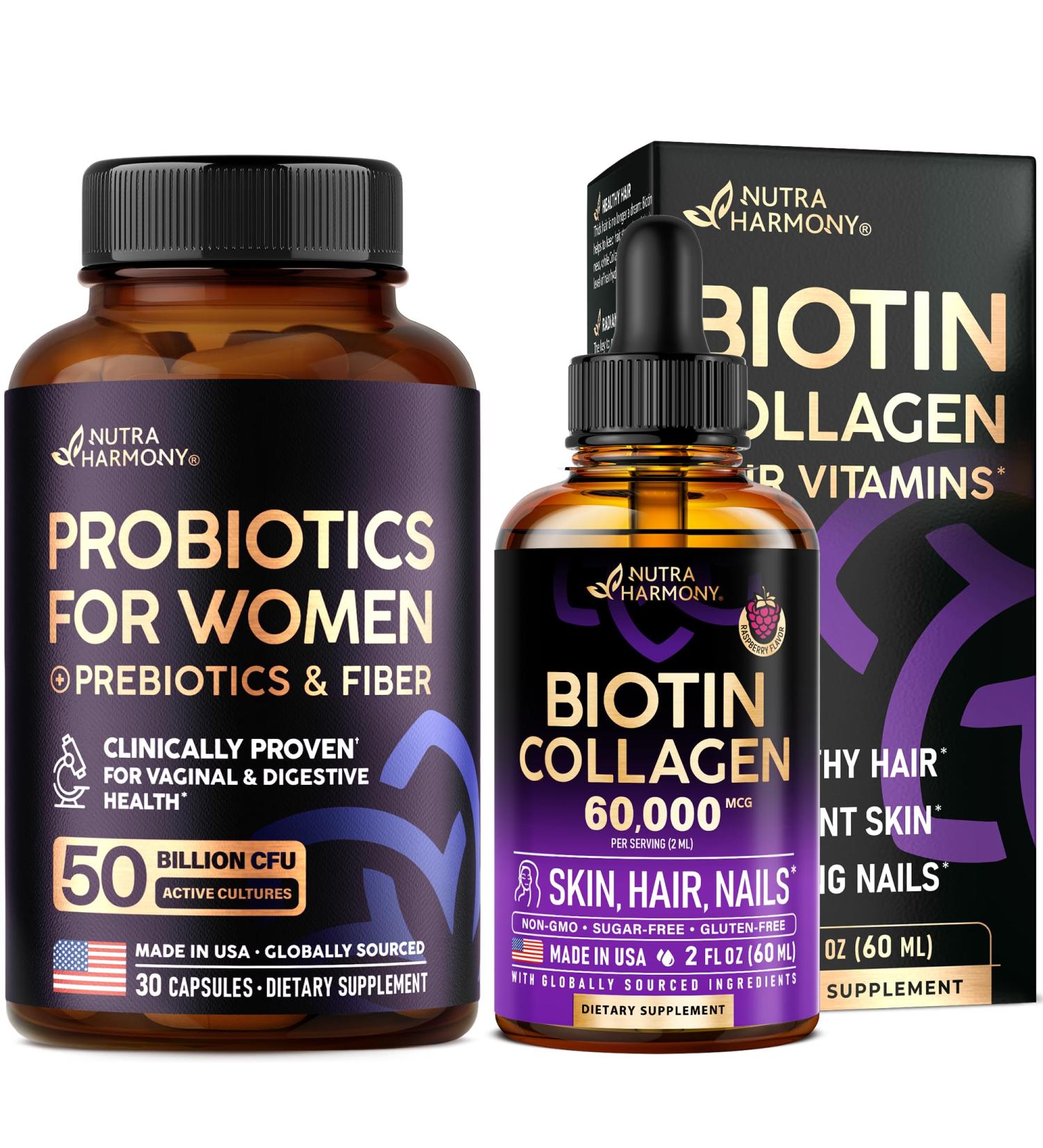 NUTRAHARMONY Liquid Biotin Collagen Drops & Probiotics for Women Capsules