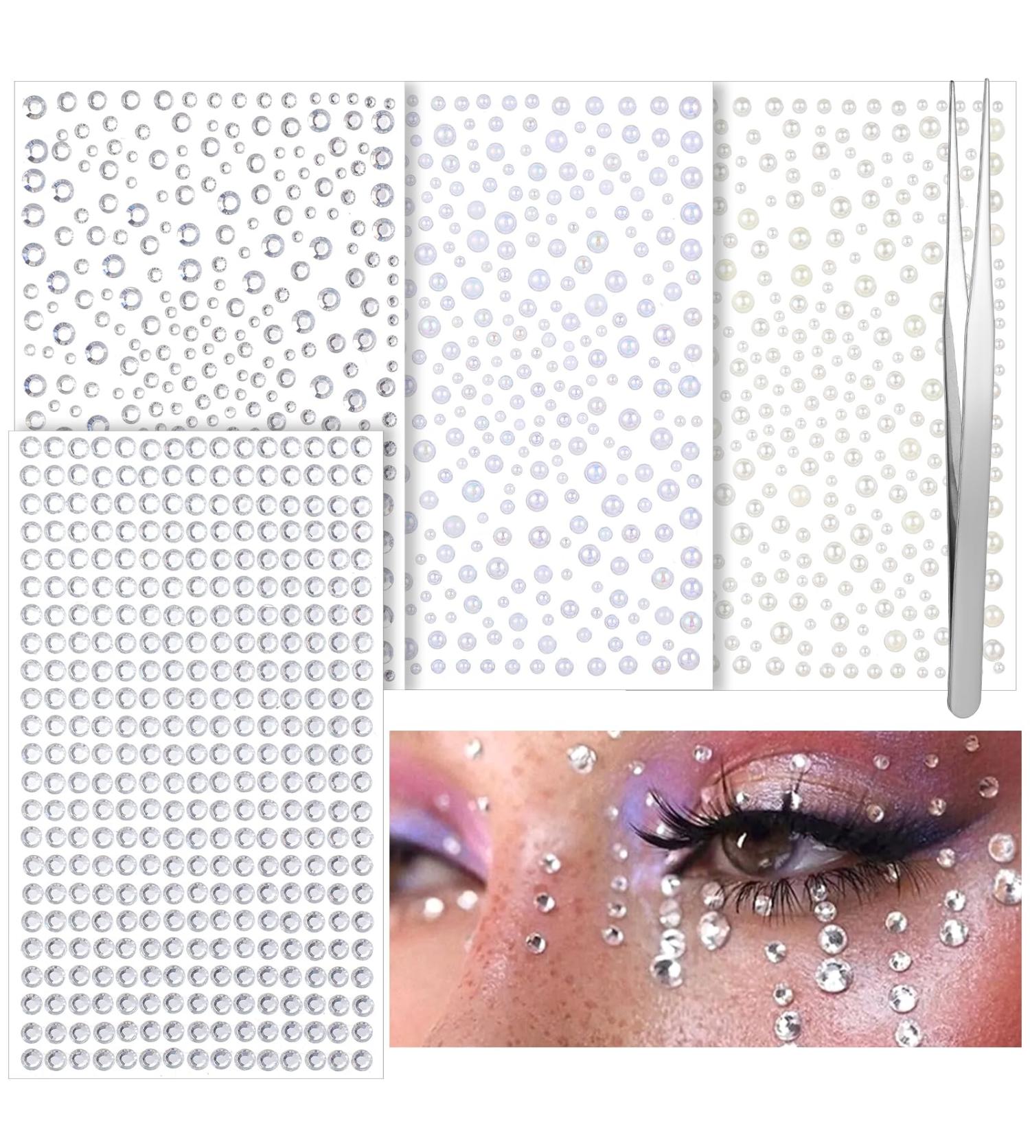 1960Pcs Self-Adhesive Face Gems & Rhinestones - Clear Glitter Jewels for Makeup Hair Eyes & Nails - Perfect for DIY (6 Sheets - Buy Online on GoSupps.com