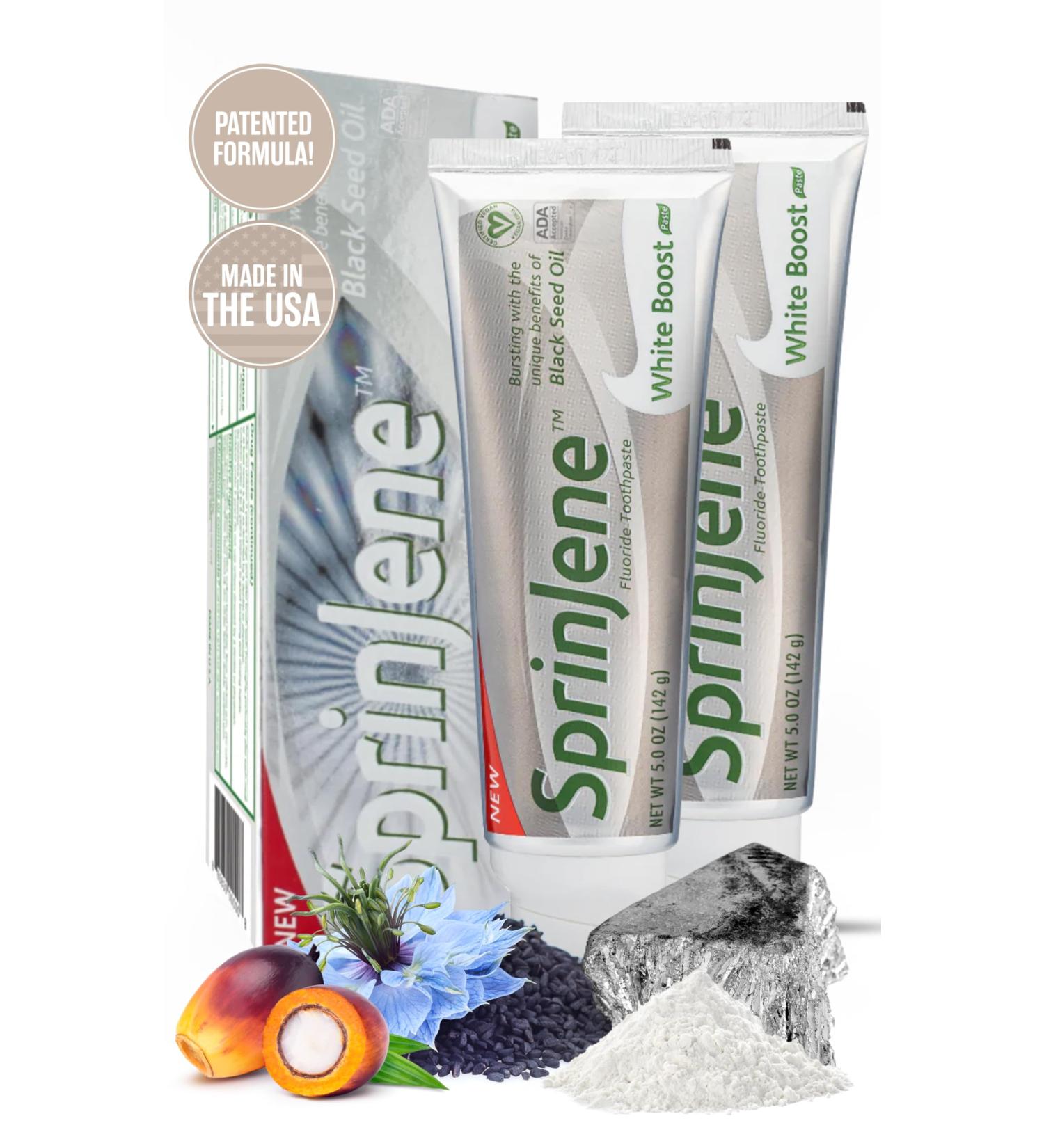 SprinJene Natural Teeth Whitening Toothpaste (2 Pack) - Fluoride SLS Free Black Seed Oil & Zinc for Fresh Breath & Cavity Protection - Gluten & Cruelty Free - Buy Online on GoSupps.com