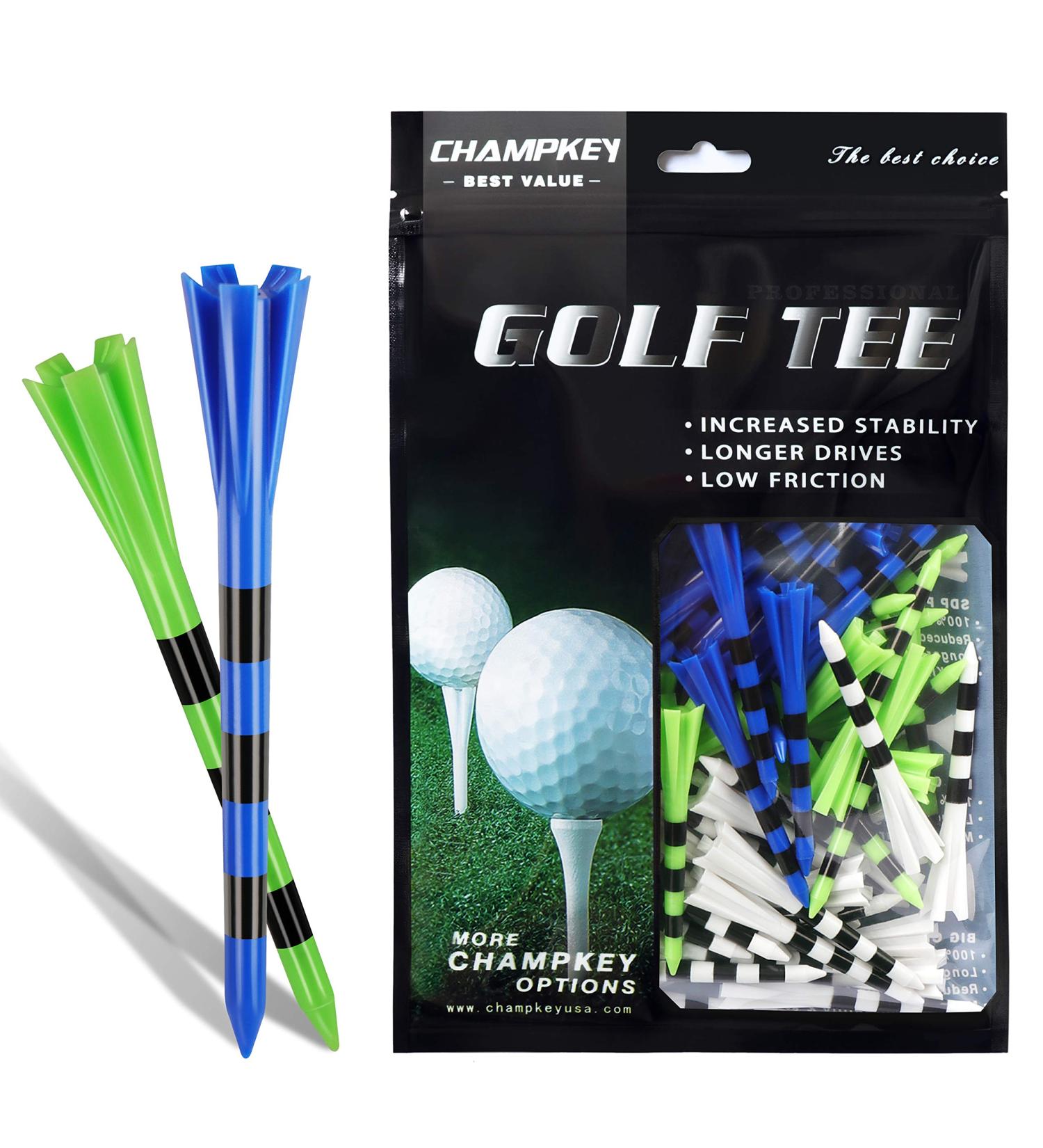 CHAMPKEY Premium 5 Prongs Golf Plastic Tees (75 Pack) - Reduce Friction & Side Spin | Mixed Color 3-1/4 - Buy Online on GoSupps.com