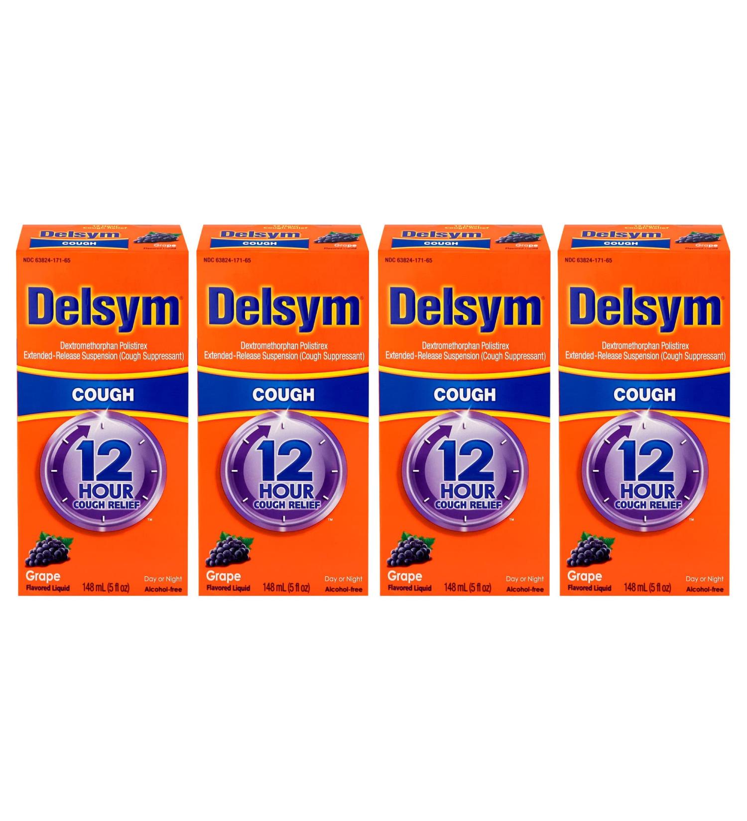 Delsym 12 Hour Cough Suppressant Grape 5 Fl Oz (Pack of 4) - Buy Online on GoSupps.com