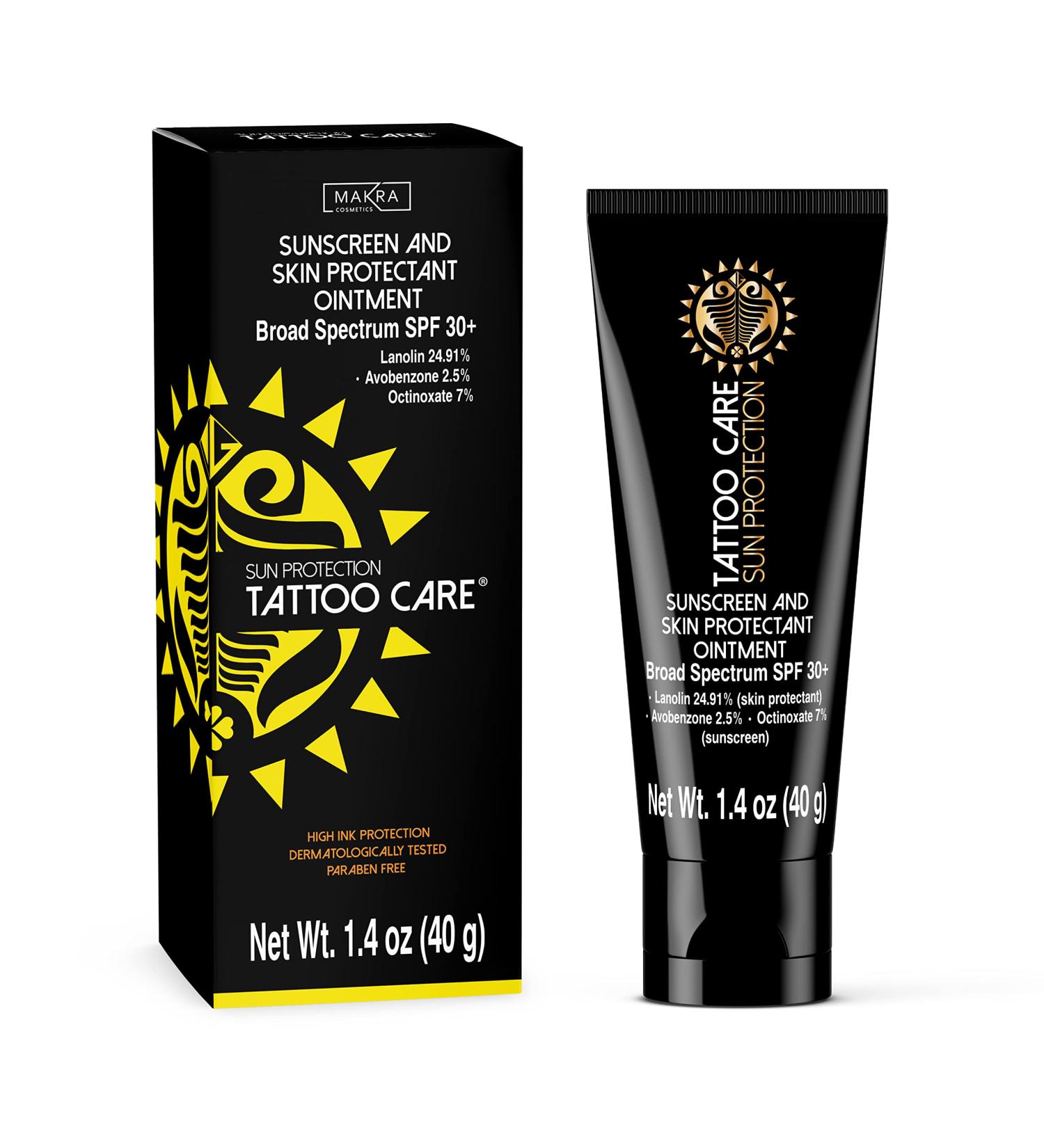 Makra Tattoo Care SPF 30+ Sunscreen Ointment for Tattoo Protection - UVA/UVB Defense - Moisturizes, Prevents Fading, Enhances Colors - Water Resistant - 1.35 oz - Buy Online on GoSupps.com
