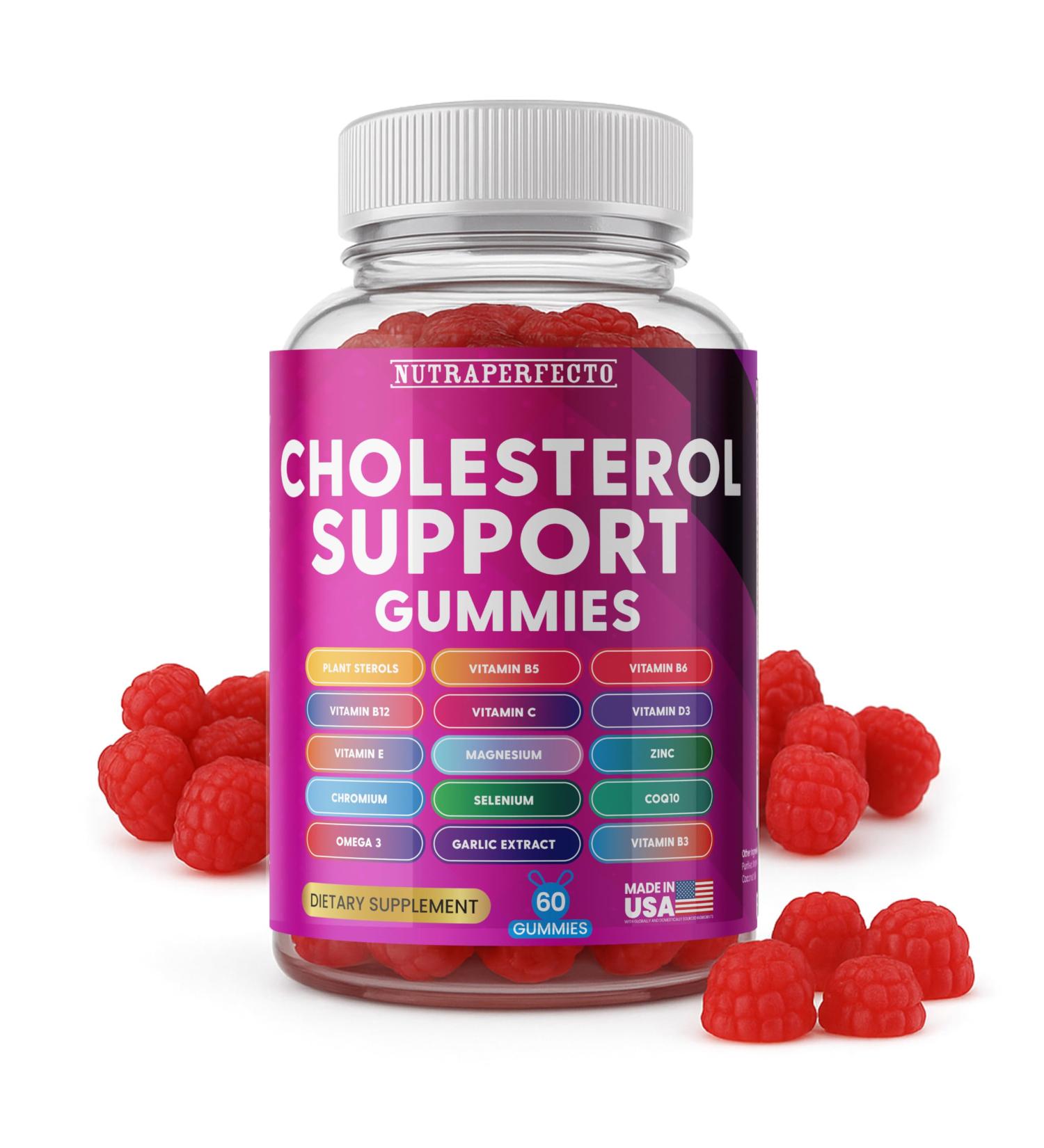 Cholesterol Support Gummies Plant Sterols CoQ10 Omega-3 Garlic Vitamins B3 B5 B6 B12 C D3 E Magnesium Zinc Chromium Heart & Lipid Wellness Vegan Non-GMO Gluten-Free