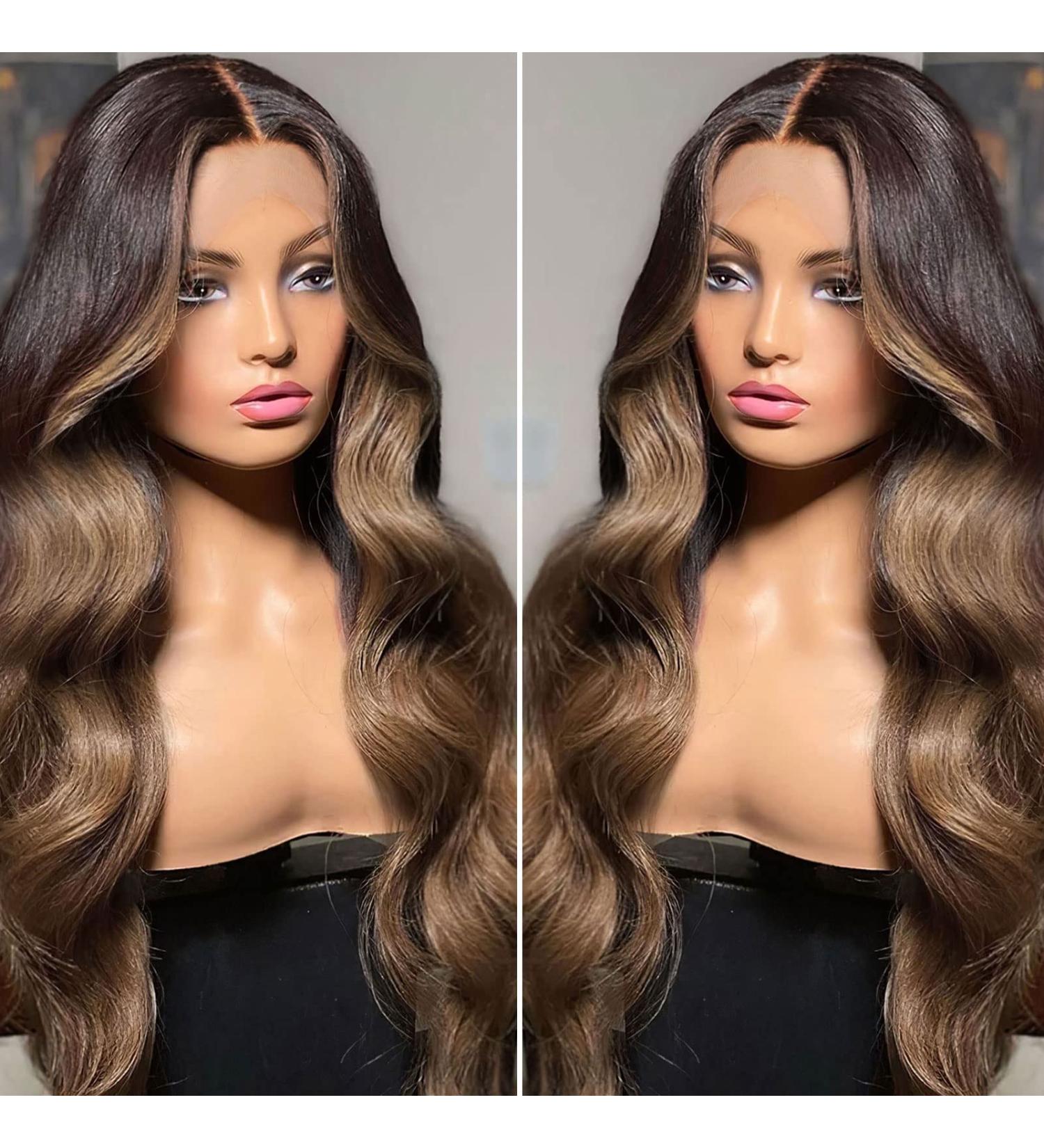 SHUOPUS Long Ombre Brown T Part Synthetic Lace Front Body Wave Wig 24inches - Buy Online on GoSupps.com