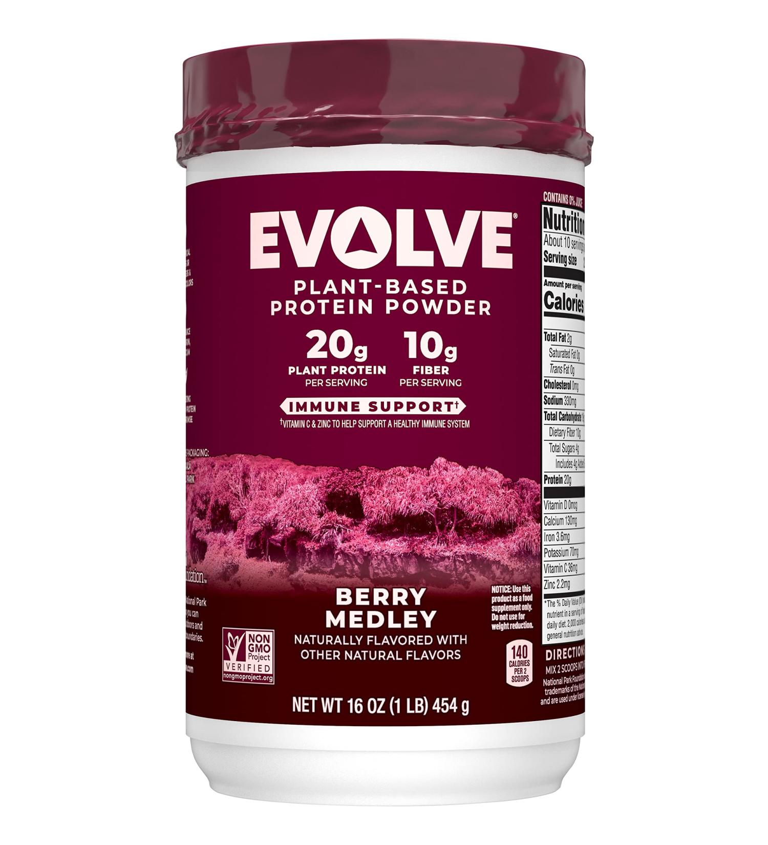 Evolve Berry Medley Plant Based Protein Powder - 20g Vegan Protein, Dairy Free, Non-GMO - 1 Pound (Packaging May Vary) - Buy Online on GoSupps.com