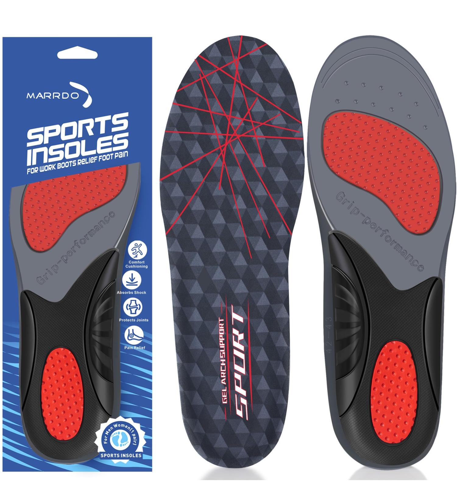 Premium Gel Running Insoles for Men & Women - Shock Absorption & Arch Support for Active Sports | Size M 10.8 in - Buy Online on GoSupps.com