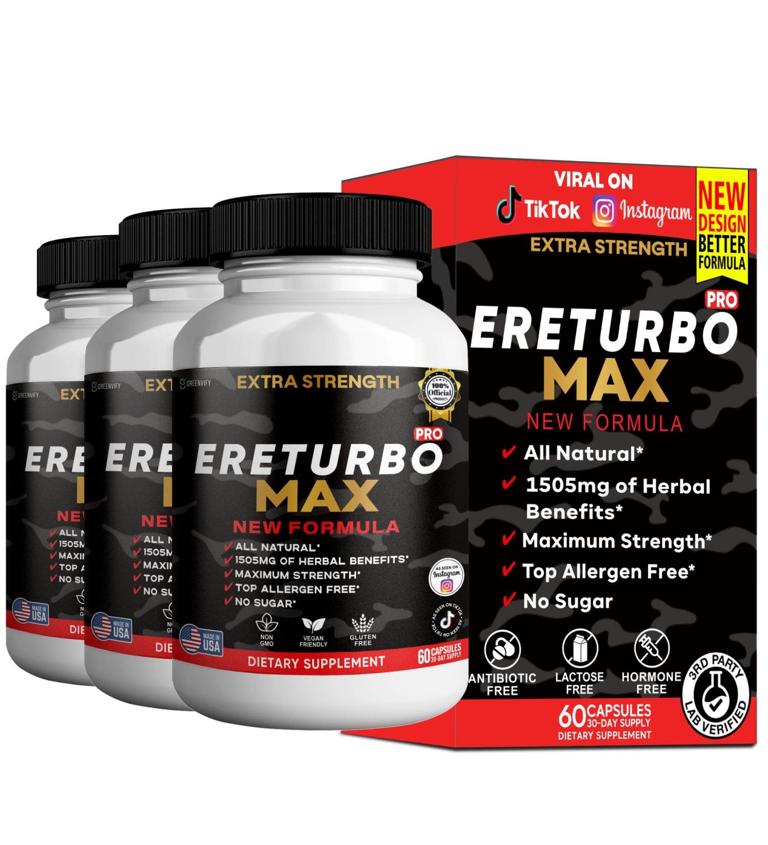 GREENVIFY Ereturbo Max Pro Extra Strength Organic Maca Root Supplement 60 Capsules 30-Day Supply Herbal Benefits (3) - Buy Online on GoSupps.com
