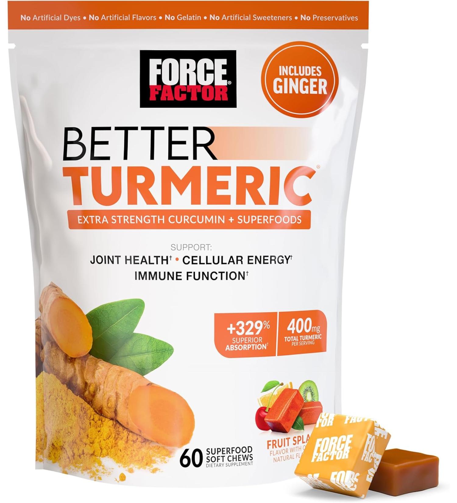 Force Factor Turmeric Inflammation Supplement for Joint Support - HydroCurc Curcumin with Black Pepper & Garlic - 60 Soft Chews - Buy Online on GoSupps.com