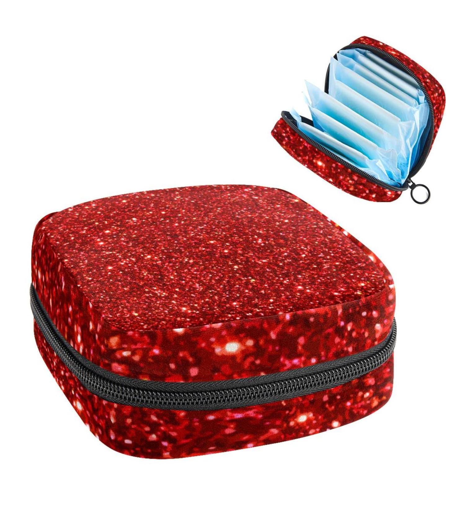 Red Glitter Sequins Sanitary Napkin Storage Bag - Portable Period Pouch for Women and Teen Girls - Multi-colored Design - 1Pc - Buy Online on GoSupps.com