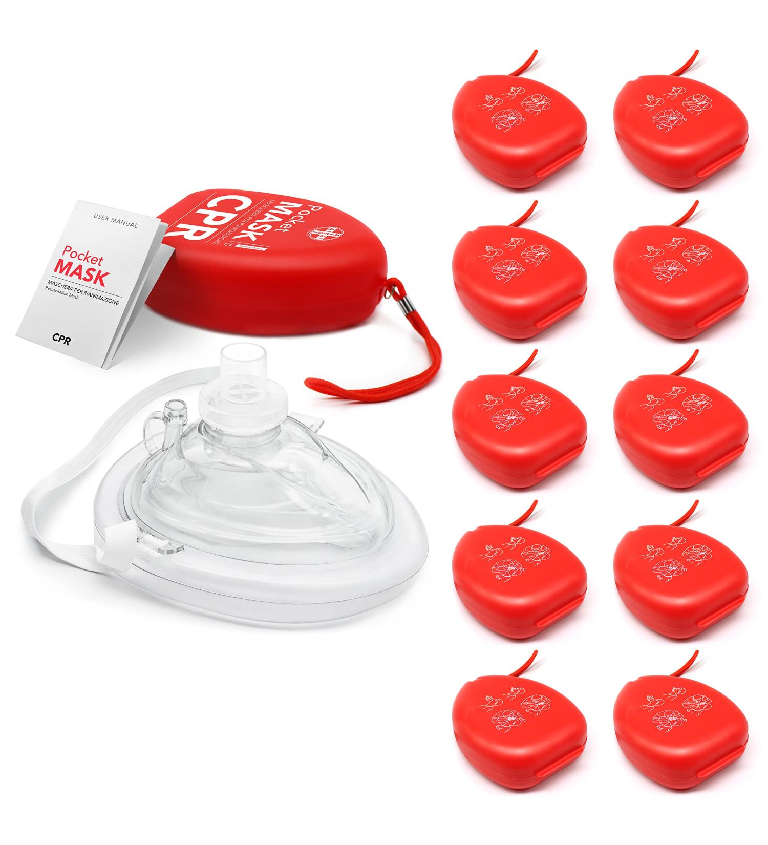 Buy AISI Pocket Mask - Professional Ventilation Mask with One-Way Valve & Filter - CPR Resuscitator 10-Pack for Emergency Care - International Shipping Available - Buy Online on GoSupps.com