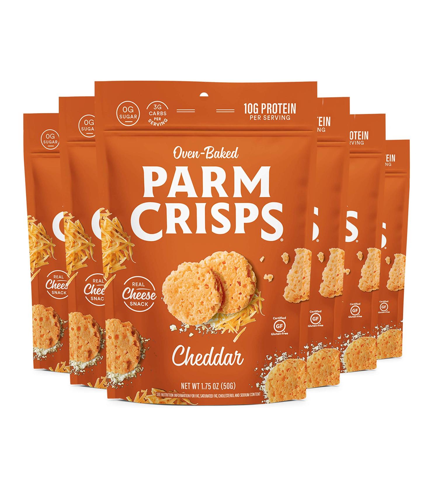Parmcrisps Cheddar Cheese Crisps | Keto-Friendly, Gluten-Free, Low Carb Snacks | 100% Real Cheese | 1.75oz Pack of 6 - Buy Online on GoSupps.com
