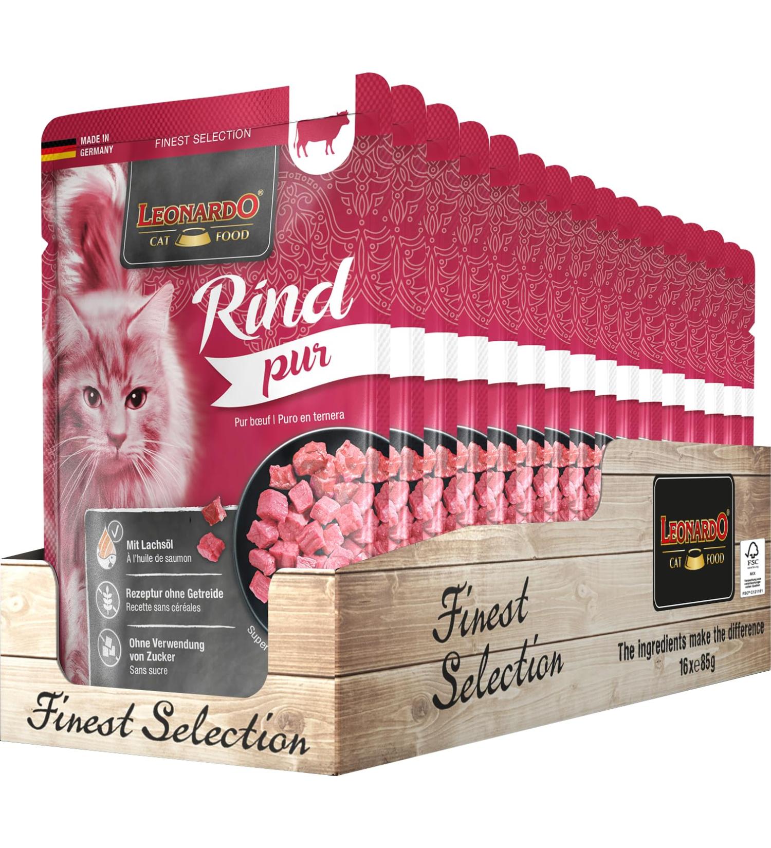 Leonardo Freshness Bag 16x85g | Grain-Free Wet Cat Food | Complete Meal in Single Portions - Buy Online on GoSupps.com