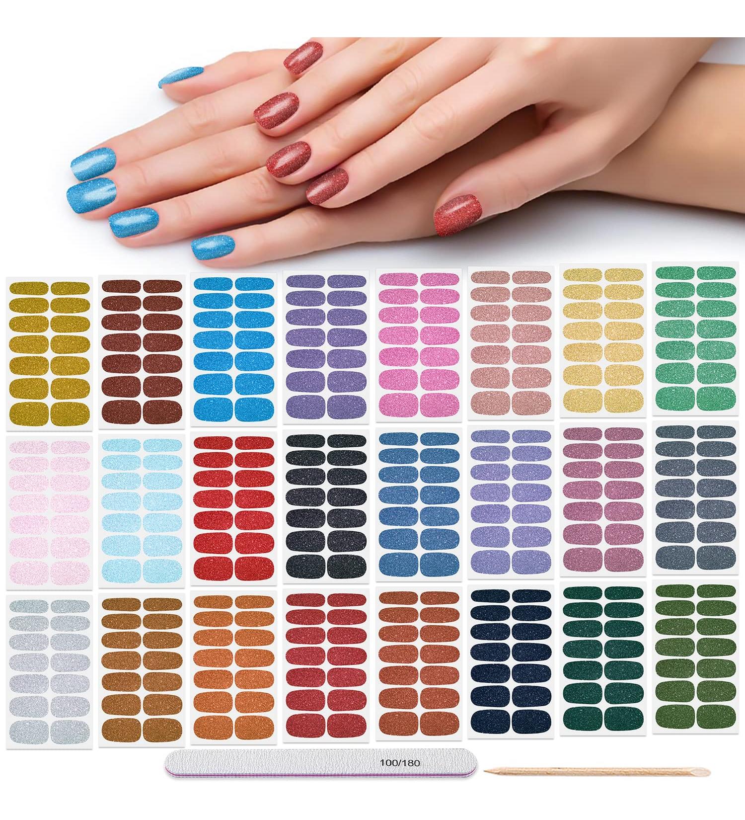 DANNEASY Glitter Nail Polish Stickers - 24 Sheets Self-Adhesive Full Nail Wraps for Women | Gel Nail Strips Manicure Kit with File & Cuticle Stick - Buy Online on GoSupps.com