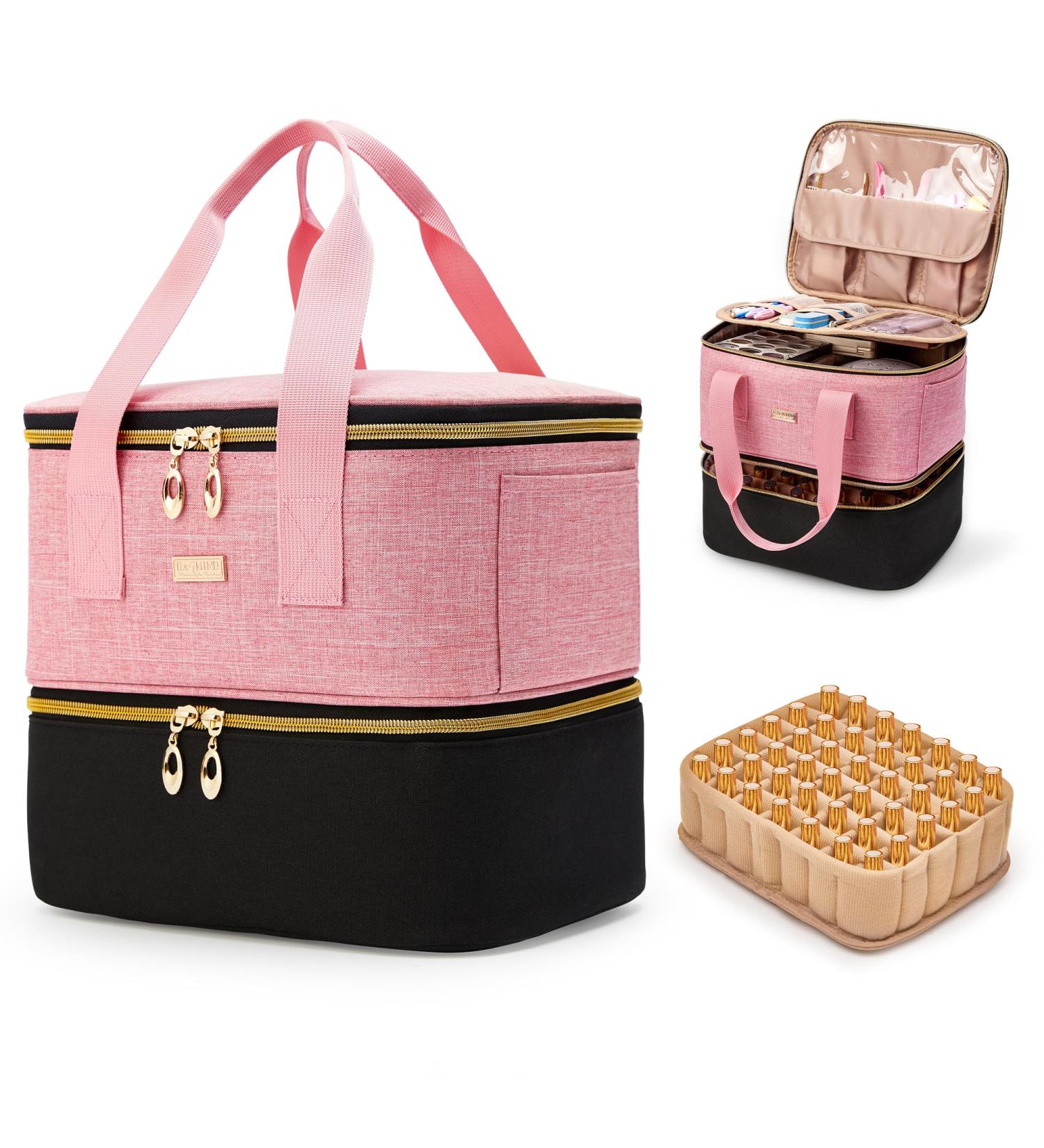 Large Capacity Double Layer Nail Polish Organizer Case - Holds 42 Bottles | Nail Tech Supplies Storage Bag - Stylish Blackpink Design - Buy Online on GoSupps.com
