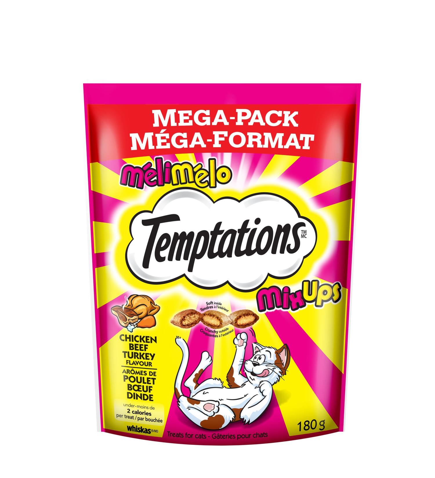 TEMPTATIONS Mix-Ups Adult Cat Treats Chicken Turkey Beef 180g Pouch (10 Pack) 180g (10 Pack) Chicken - Turkey - Beef - Buy Online on GoSupps.com