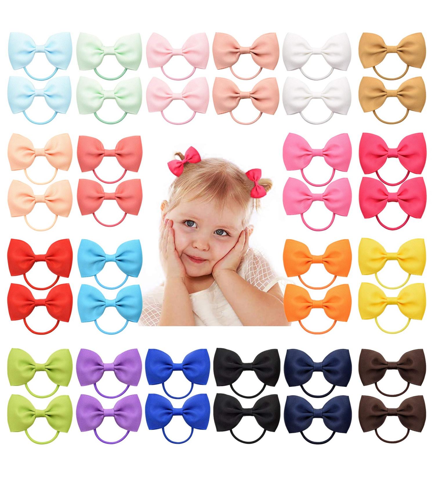 40-Piece Set: Baby Girls 2.75 Grosgrain Ribbon Hair Bows - Rubber Band Hair Bands for Kids, Teens, Toddlers (20 Pairs) - Buy Online on GoSupps.com