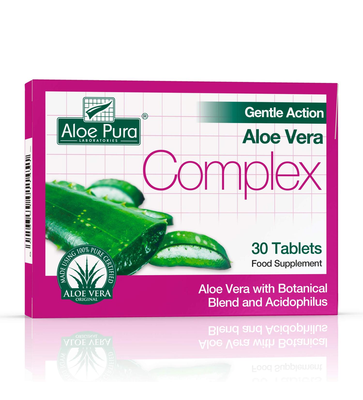 Aloe Pura Aloe Vera Gentle Action Complex Tablets - Natural Vegetarian Cruelty Free Supplement - 30 Count - Buy Online on GoSupps.com