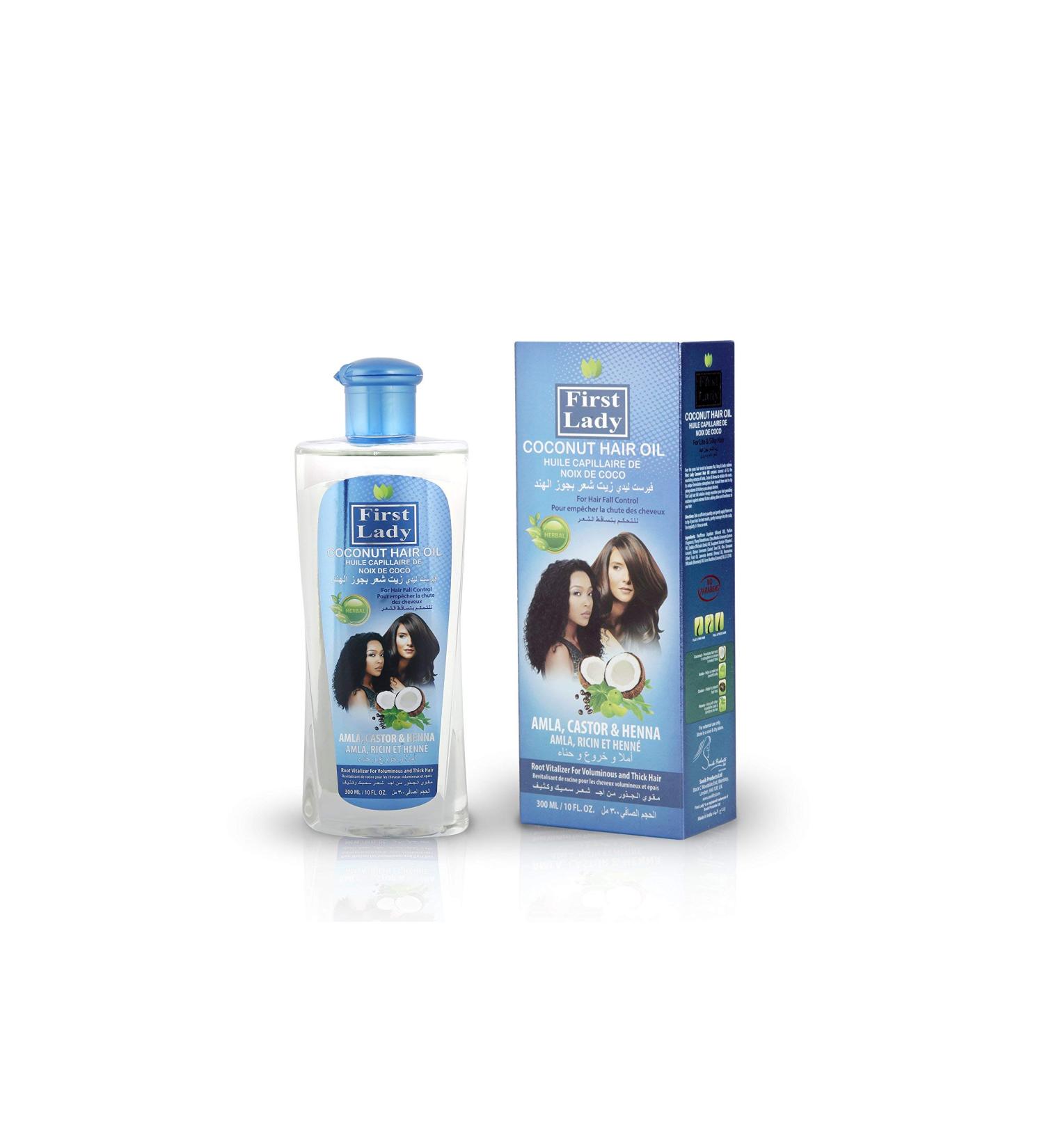 First Lady Herbal (ayurv dique) Huile capillaire base de noix de coco - pour contr ler la chute des cheveux - avec Amla Ricin et Henn - pour cheveux afro asiatiques et europ ens - 300 ml