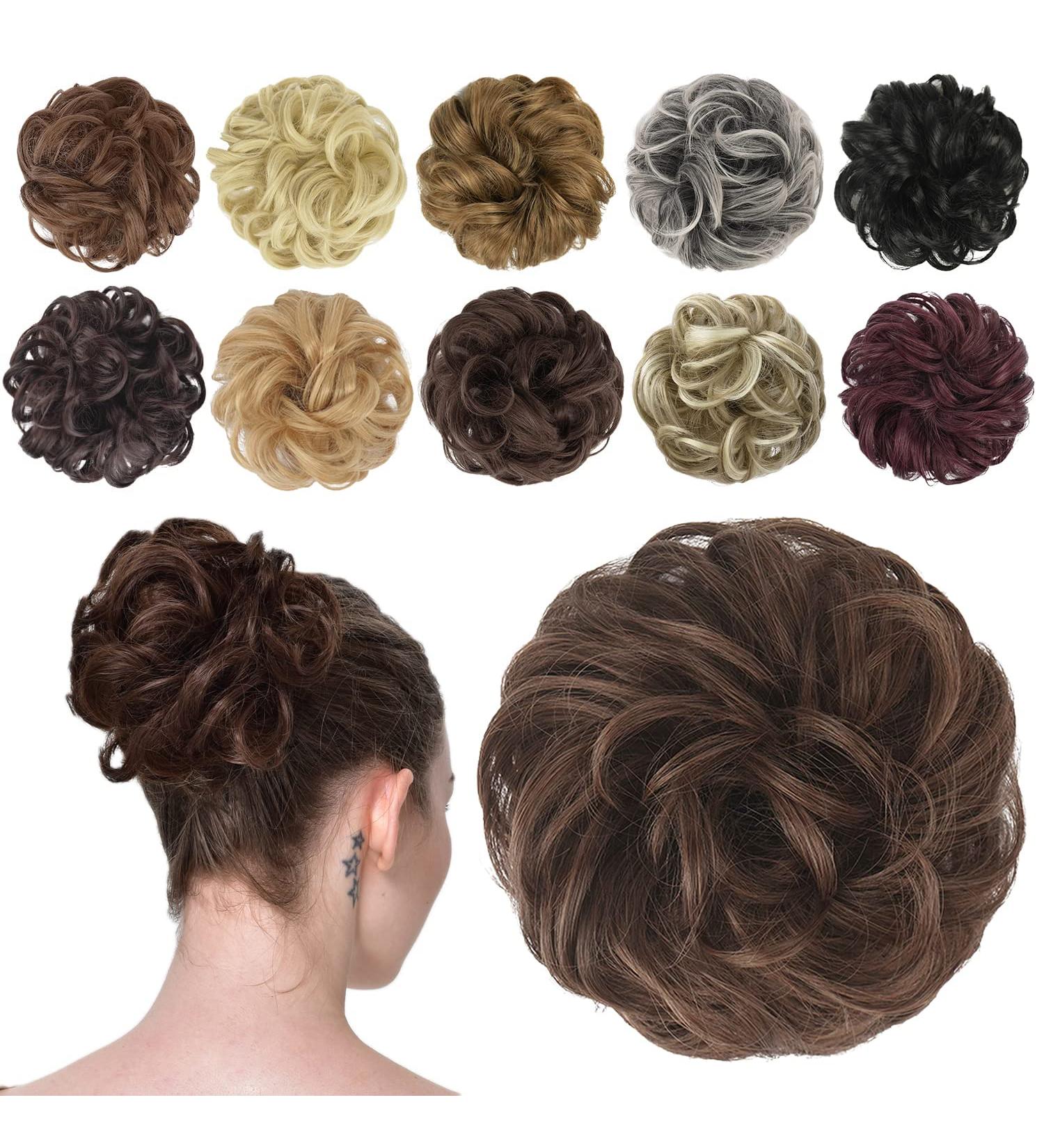 FESHFEN Messy Bun Hair Piece - Synthetic Wavy Curly Chignon Ponytail Extension in Caramel Brown - Buy Online on GoSupps.com