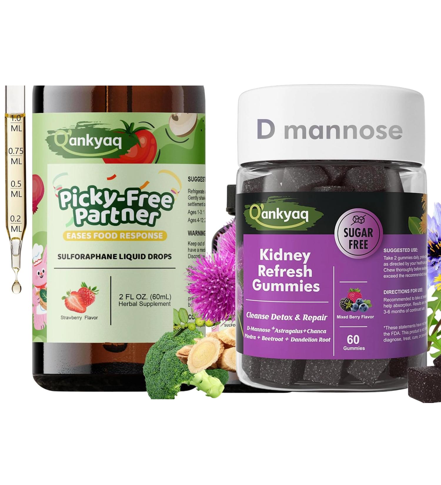 Q'ankyaq D mannose Gummies for Women Kidney Cleanse Detox & Repair Gummies Kids Sulforaphane Supplement Broccoli Sprout Extract Liquid Kids Appetite Booster (Ages 1+) - Buy Online on GoSupps.com