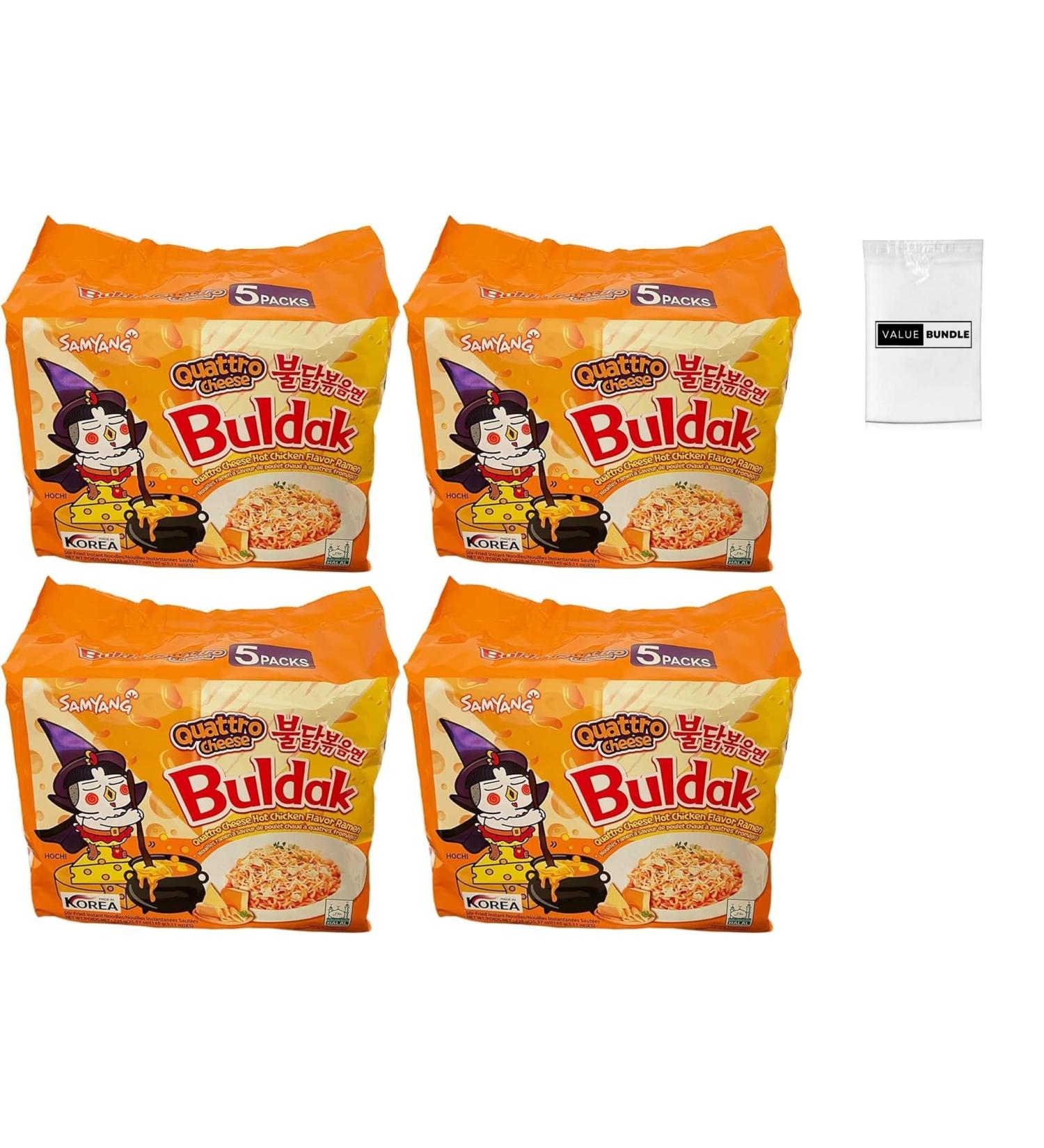 Value Bundle: SAMYANG Noodles - Hot Chicken Flavour Ramen Noodles - Buldak Noodles - Buldak Ramen - Instant Noodles - Instant Ramen - Korean Food - Custom Value Bundle Branded Pack of 20 Total (4 PACK 4 CHEESE) 4 CHEESE 4 PACK - Buy Online on GoSupps.com