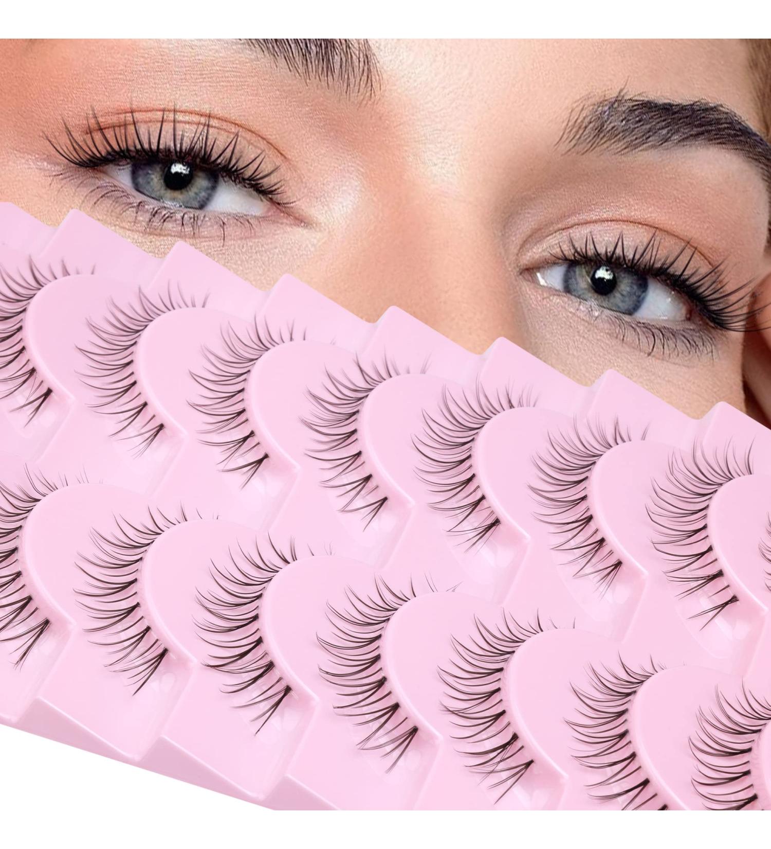 Fanxiton Wispy Short Cat Eye False Eyelashes 10 Pairs Pack - Natural Look Japanese Korean Asian Spiky Lashes - 10mm Clear Band (Natural C17) - Buy Online on GoSupps.com