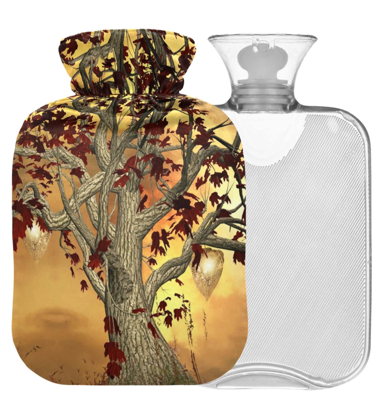 Naanle Hot Water Bottle with Lid - Tree in Golden Landscape | 1L Heat Bottle for Back Pain Relief & Warmth | Ideal Hand & Foot Warmer & Cold Therapy - Buy Online on GoSupps.com